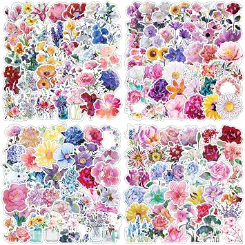 200Pcs Holographic Flower Stickers Pack, Sparkly Aesthetic Floral Stickers, Waterproof Vinyl Decals for Water Bottles Laptop Scrapbooking Hydroflask Phone Case, Flower Gifts
