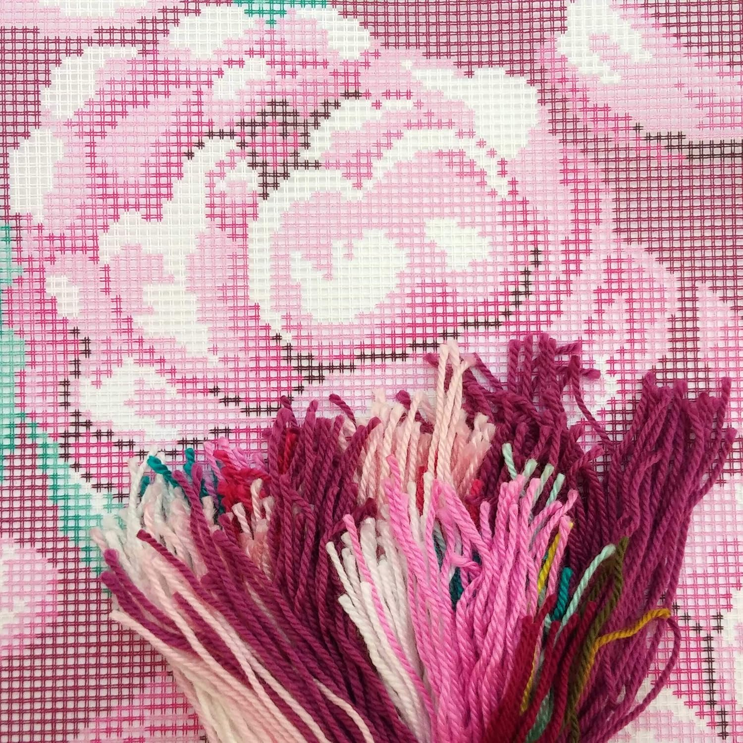 Brvsk Floral Embroidery Kit for Adults and Beginners — Peony 16″ × 16″ with Clear, Precise Printed Design on Cotton Canvas; Includes 2 Needles, Yarn, and Easy-Read Chart