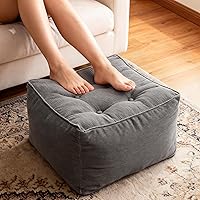 Kinevoli Square Corduroy Pouf Ottoman with Storage - Soft Fluffy Footstool, Foam Filled, 21.7x21.7x14 Grey for Living Room