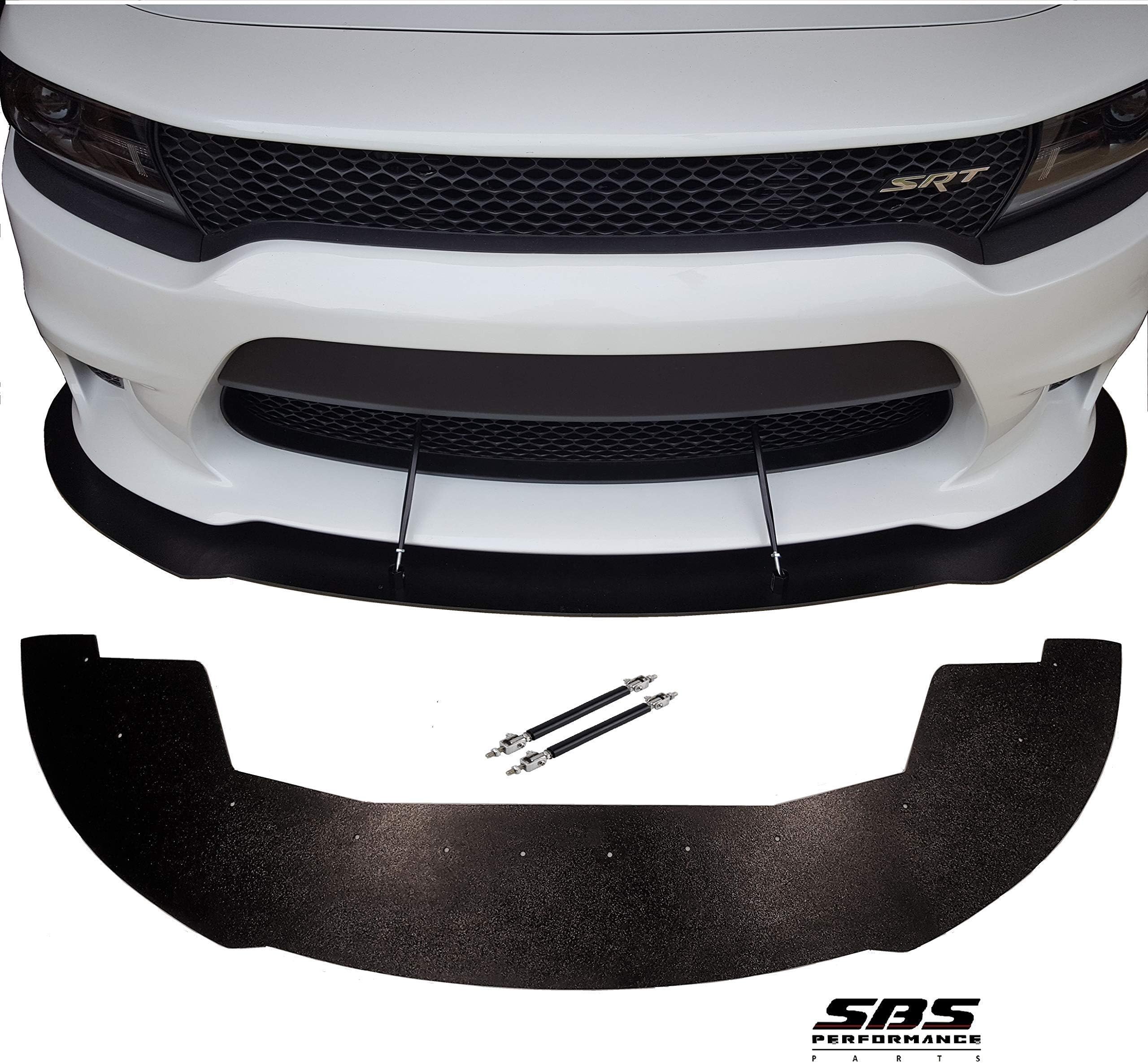SBS Performance Parts' 1/4" ABS front chin Splitter spoiler & 2 carbon fiber support rods (SHIPPED SEPERATELY) only compatible with 2015-2021 Dodge Charger SRTs, Hellcats, Daytonas, Scat Packs