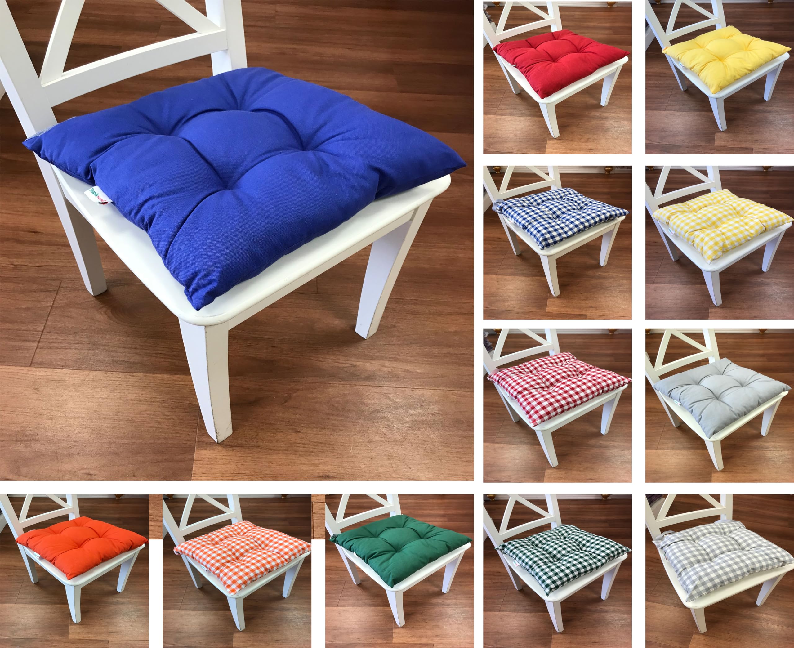Tropik Home Colourful Seat Pads, Garden Kitchen Dining Chair Cushions Tie On (Blue) — image 1
