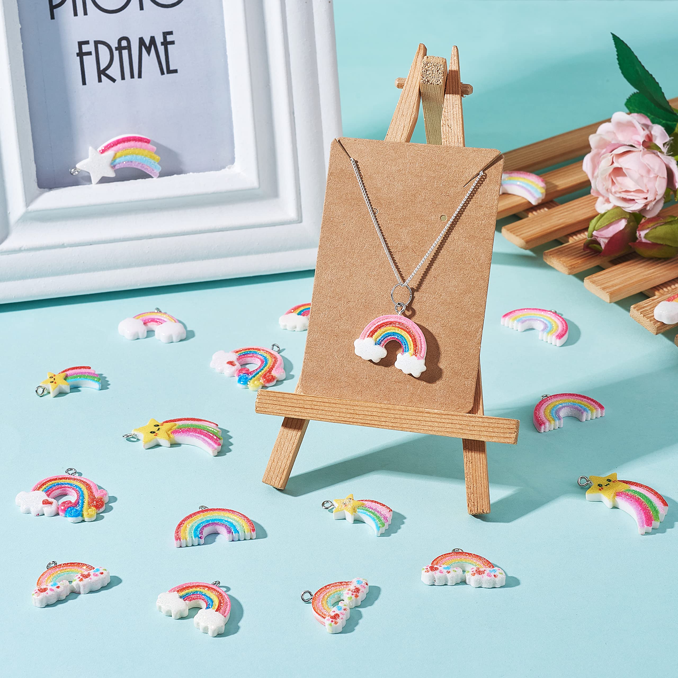 36 ciondoli arcobaleno a forma di nuvola arcobaleno in resina a forma mista per gioielli, collane, orecchini e artigianato