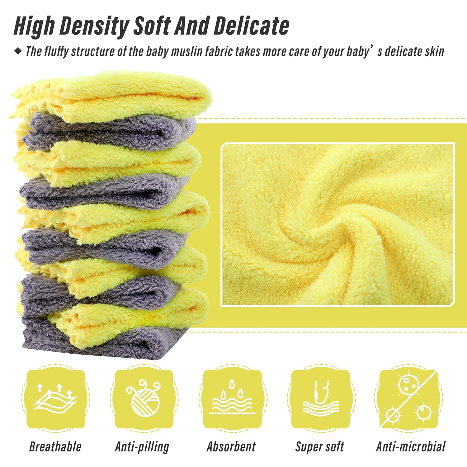 10 Count Premium Baby Washcloths - 0% Shed Lint - Extra Absorbent and Soft Wash Clothes for Newborns, Infants and Toddlers - Suitable for Sensitive Skin and New Born - Baby Shower - 8'' x 8'' : Baby