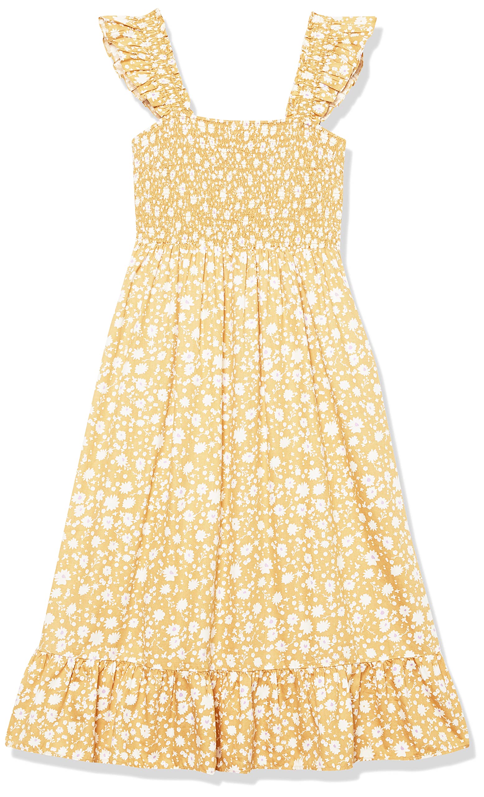 The Drop Vestido midi Kimi para mujer, fruncidos y tirantes con volantes