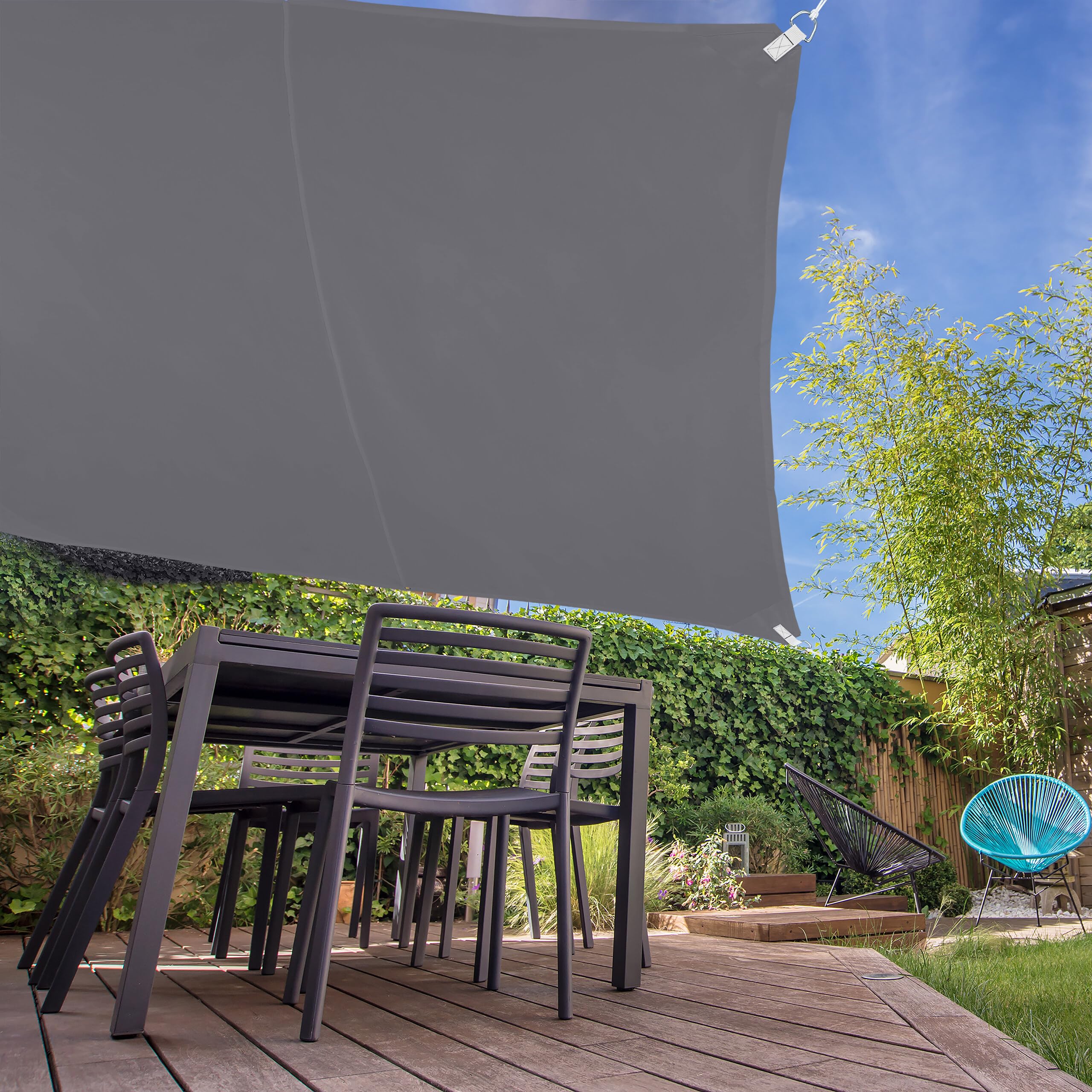 Relaxdays, grau Sonnensegel quadratisch, wasserabweisend, UV-Schutz, mit Spannseilen, Terrasse, Balkonsegel BxT: 4 x 4 m