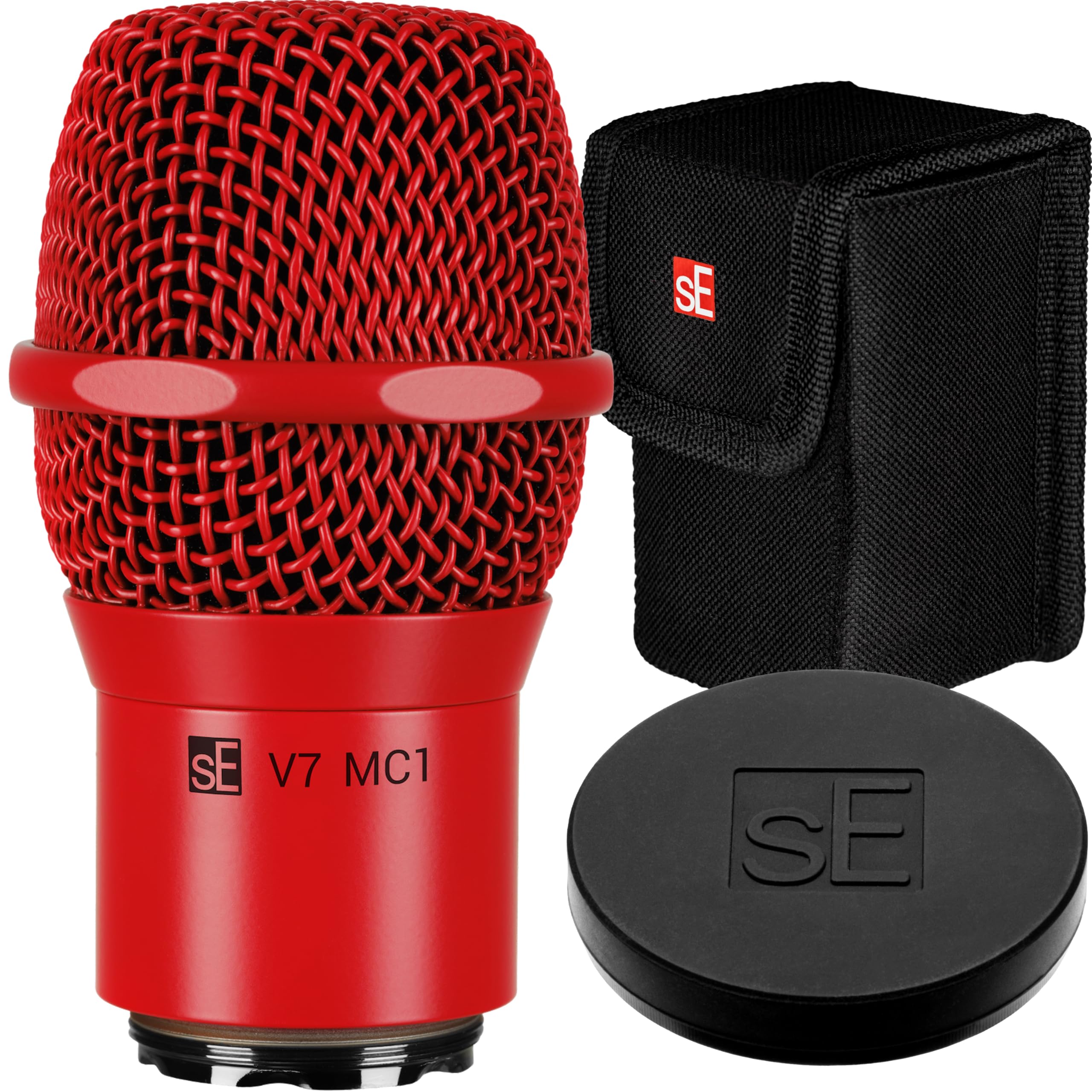 SE ELECTRONICS V7 MC1 Wireless Microphone Capsule - Compatible with Shure Wireless Transmitters - Professional Dynamic Microphone for Singing, Speech &amp; Music Studio Recording (Red w MP03 Pouch)