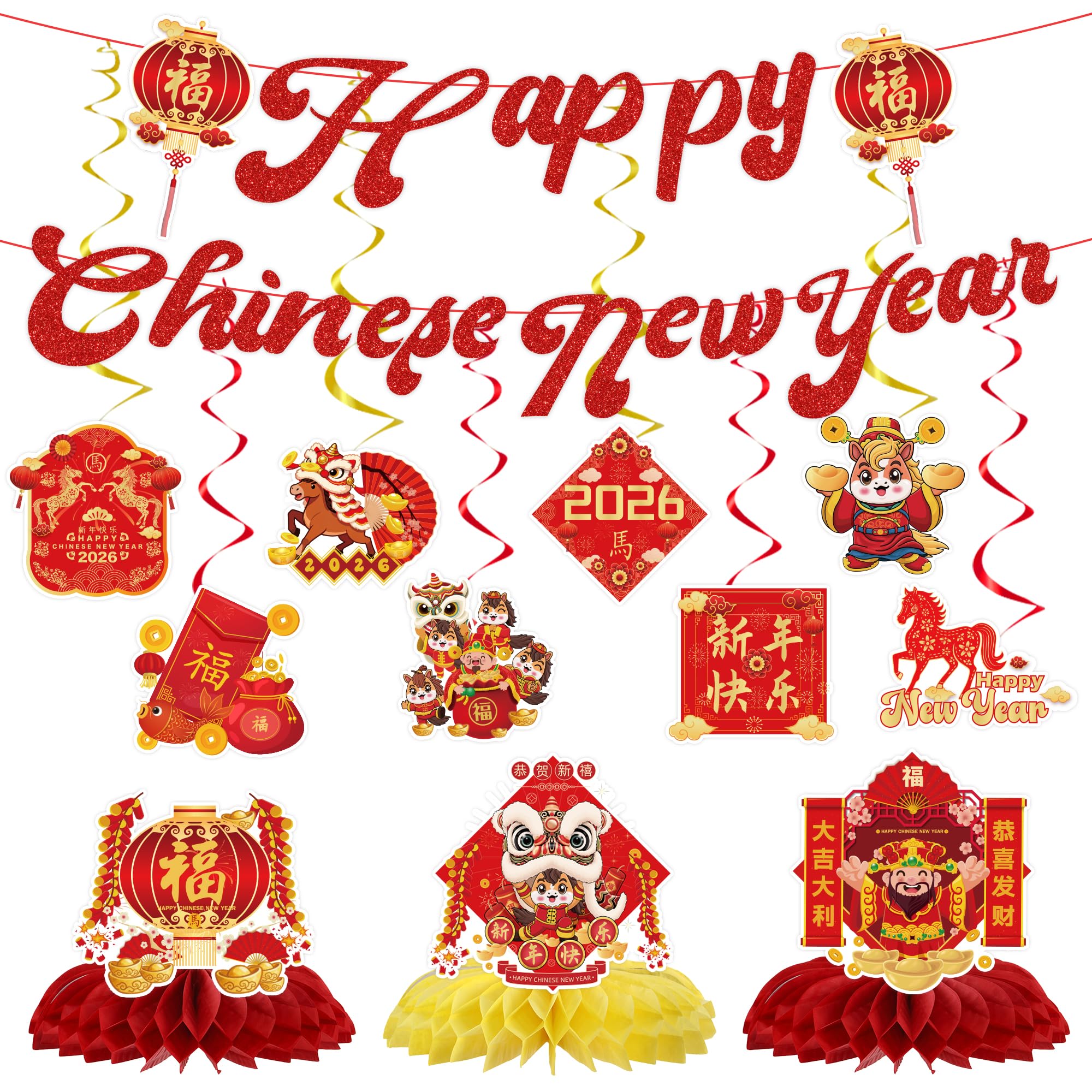 ⁂2026 new year decoration⁂ お正月飾り Chinese New Year Decorations 2026, Happy Chinese New Year Banner