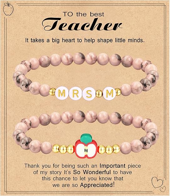 Teacher Appreciation Gifts for Women,Teacher Must Haves Initial Bracelet Mrs Miss End of Year Teacher Gifts Thank You for Helping Me Grow Music Math Science Teachers Bracelets Retirement 2 Set Jewelry
