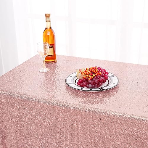 Miniatura 2 de nanbowang Mantel de lentejuelas rosas con purpurina iridiscente brillante para mantel rectangular de 60 x 120 pulgadas, decoraciones para fiestas de
