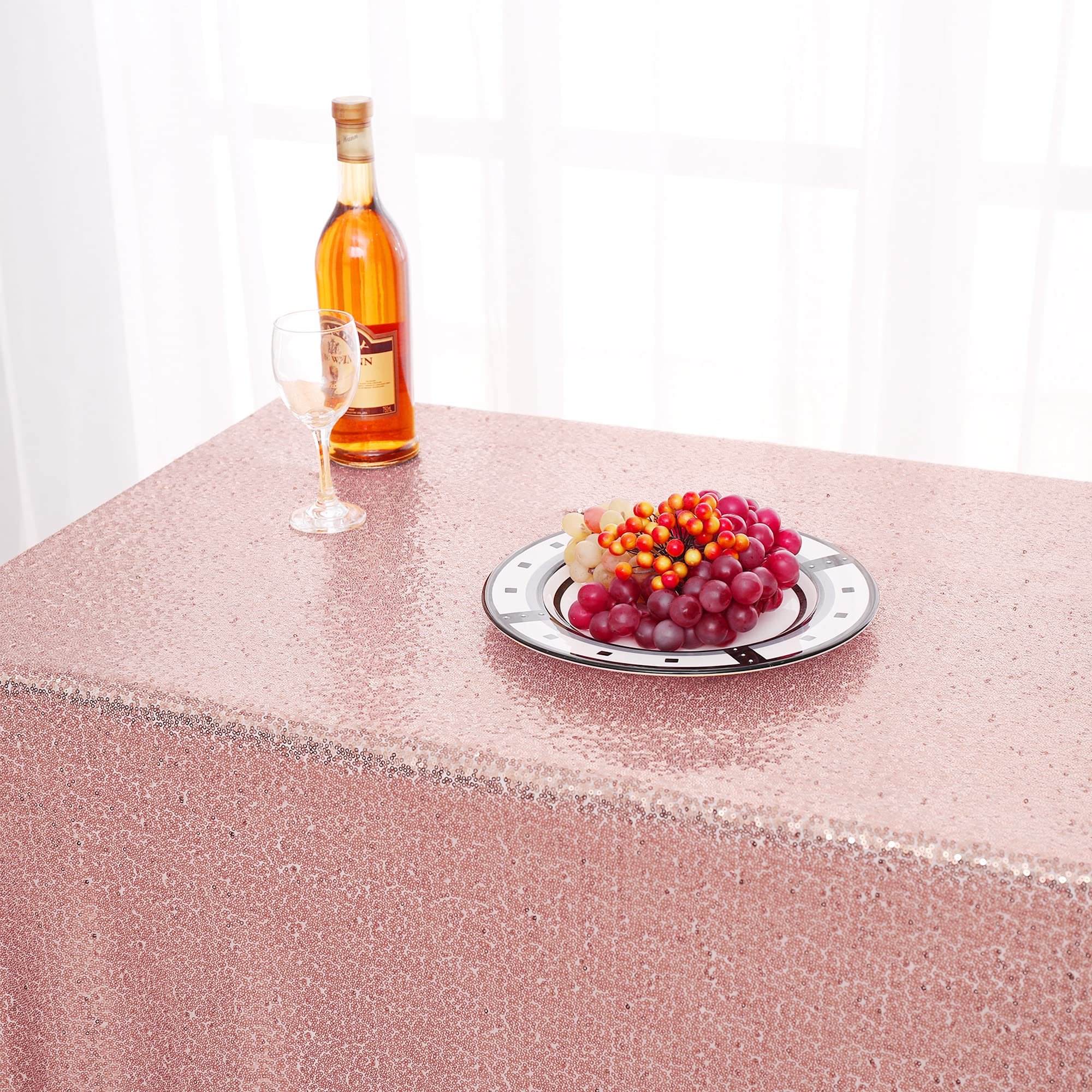 nanbowang Sequin Tablecloth - Pink Table Cloths for Parties Rectangular Table Cover Overlay Sequin Fabric Table Linens Birthday/Baby Shower/Tea Party Decor