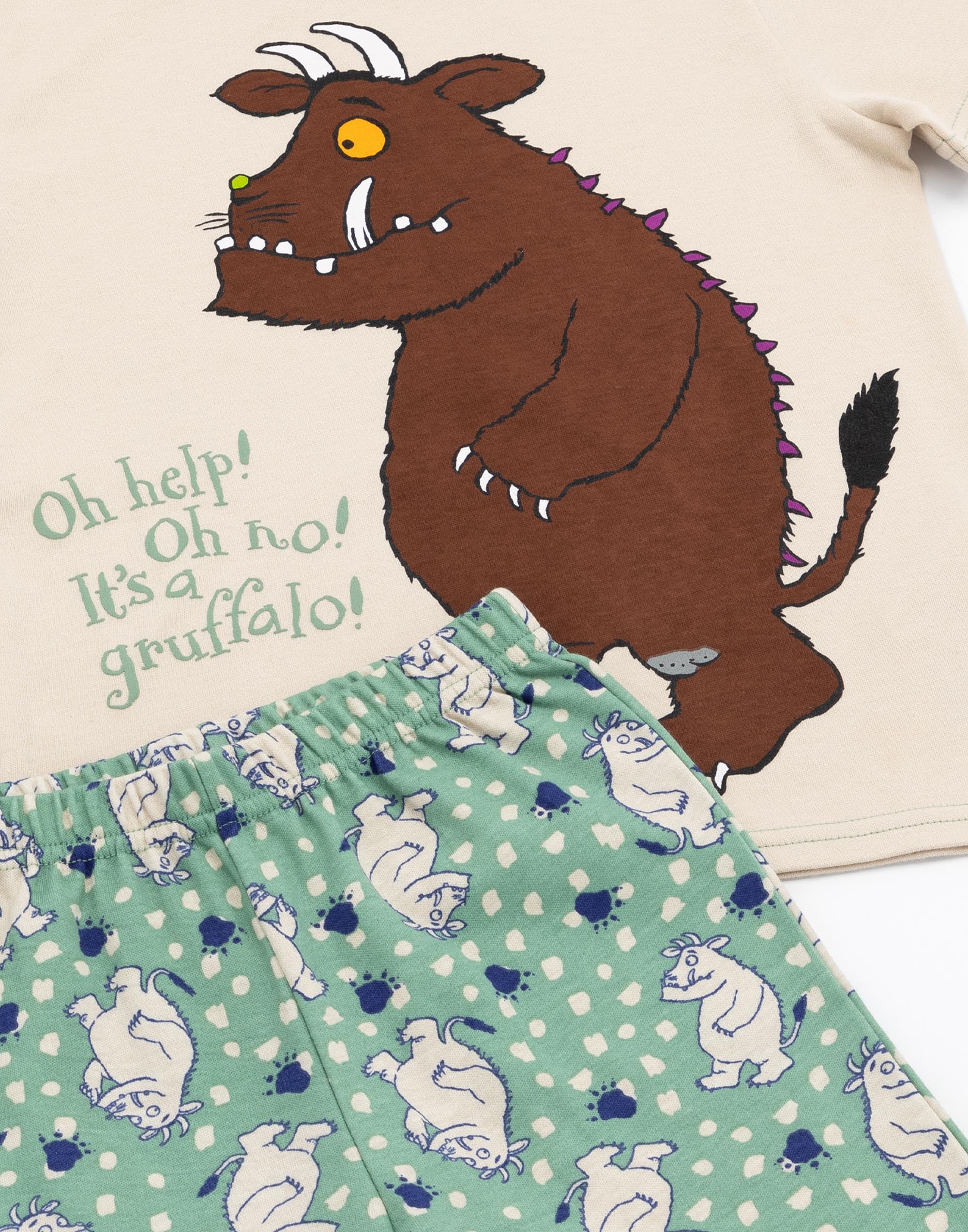 Gruffalo Kids 2 Pack Le Pyjama | Boys Girls Toddlers Beige Green Short Sleeve T-Shirt Set | Monster Mouse Personnage Vêtements de Nuit sur Le thème de la Marchandise