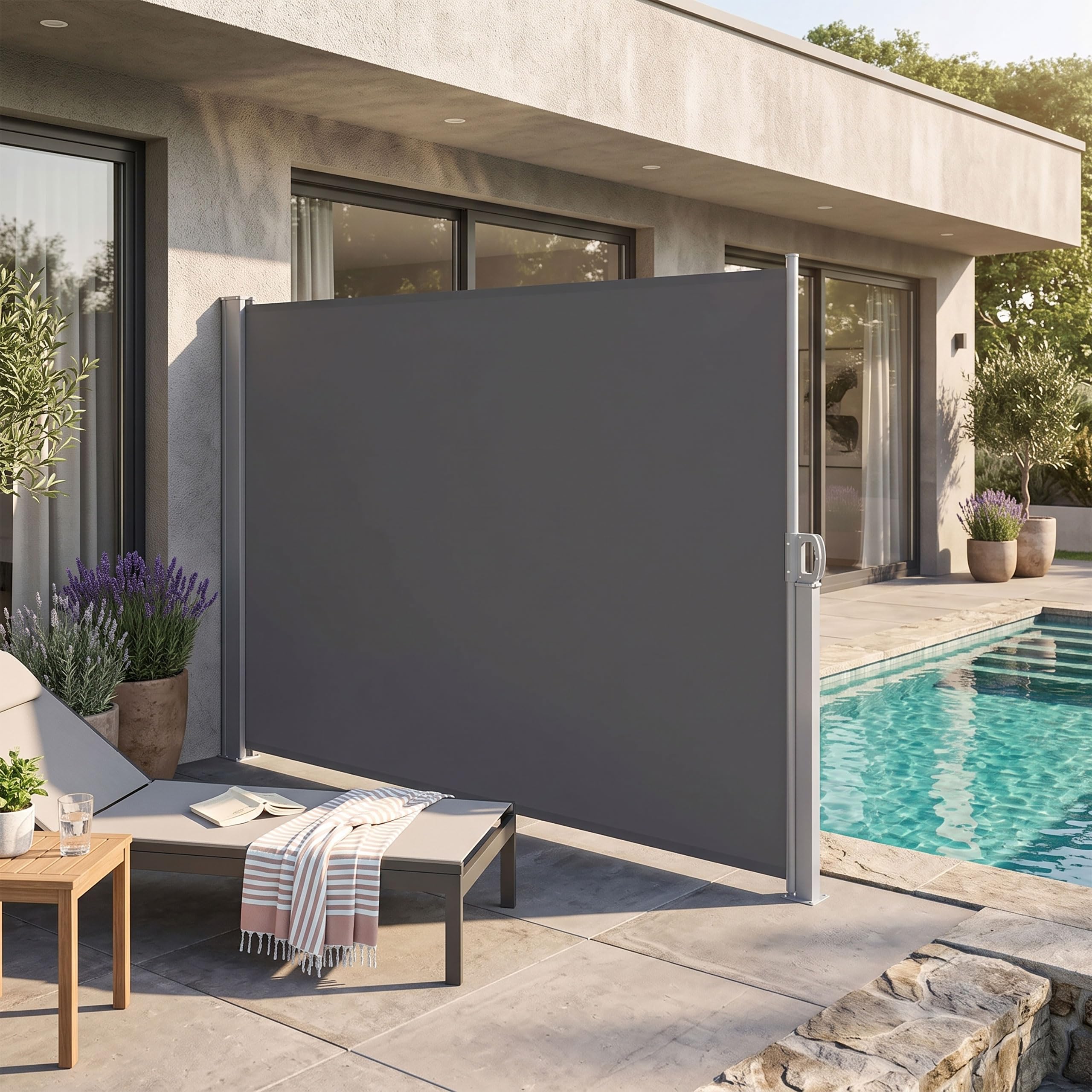 SPRINGOS Store latéral extensible 200 x 400 cm - Brise-vue - Protection solaire - Store latéral pour terrasse, jardin, balcon