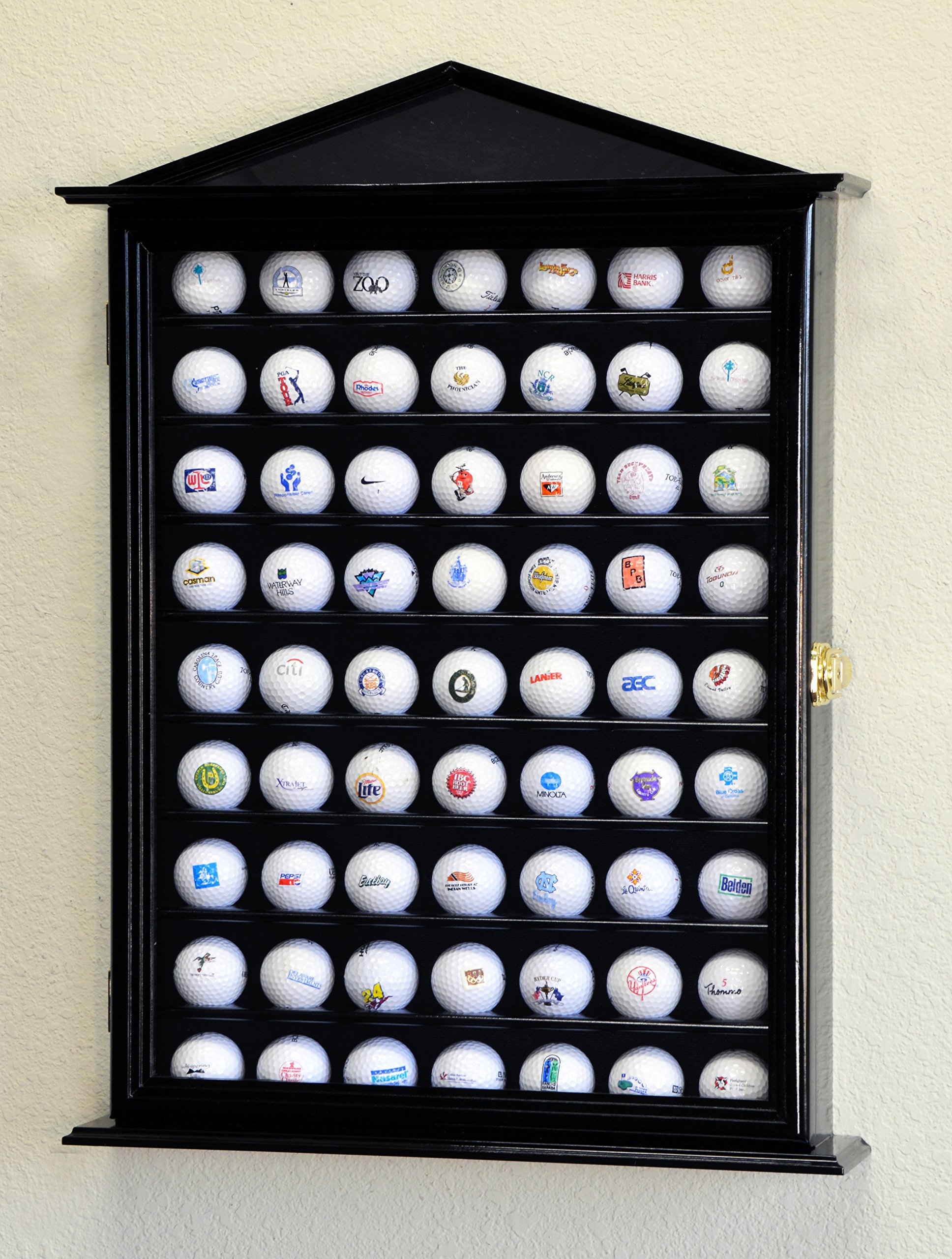 63 Golf Ball Designer Display Case Cabinet Wall Rack Holder w/98% UV Protection Lockable, Black