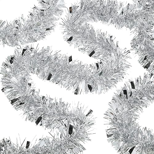 WILLBOND Guirnalda de oropel de Navidad de 50 pies en 1 unidad, guirnalda metálica de oropel torcido, decoración de árbol de Navidad, cumpleaños,