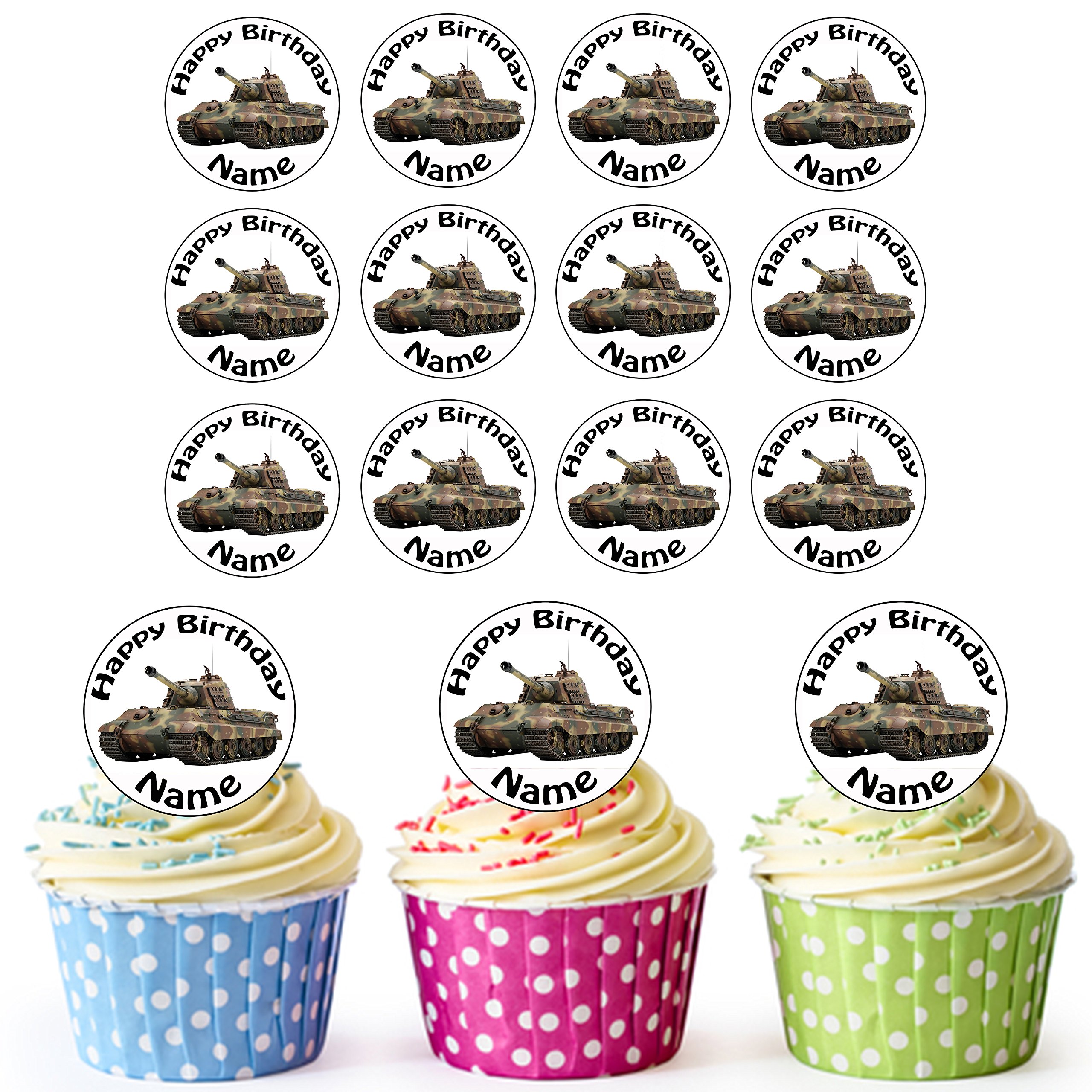 Buy Army Tank 24 Personalised Edible Cupcake Toppers / Birthday Cake