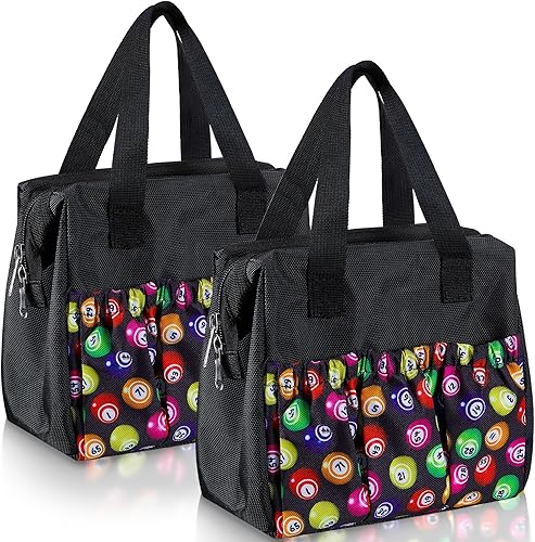 Paterr 2 bolsas de bingo Dauber negras con 6 bolsillos, bolsa de bingo de gran capacidad con cremallera y asa, bolsa de bingo de viaje, bolsa de