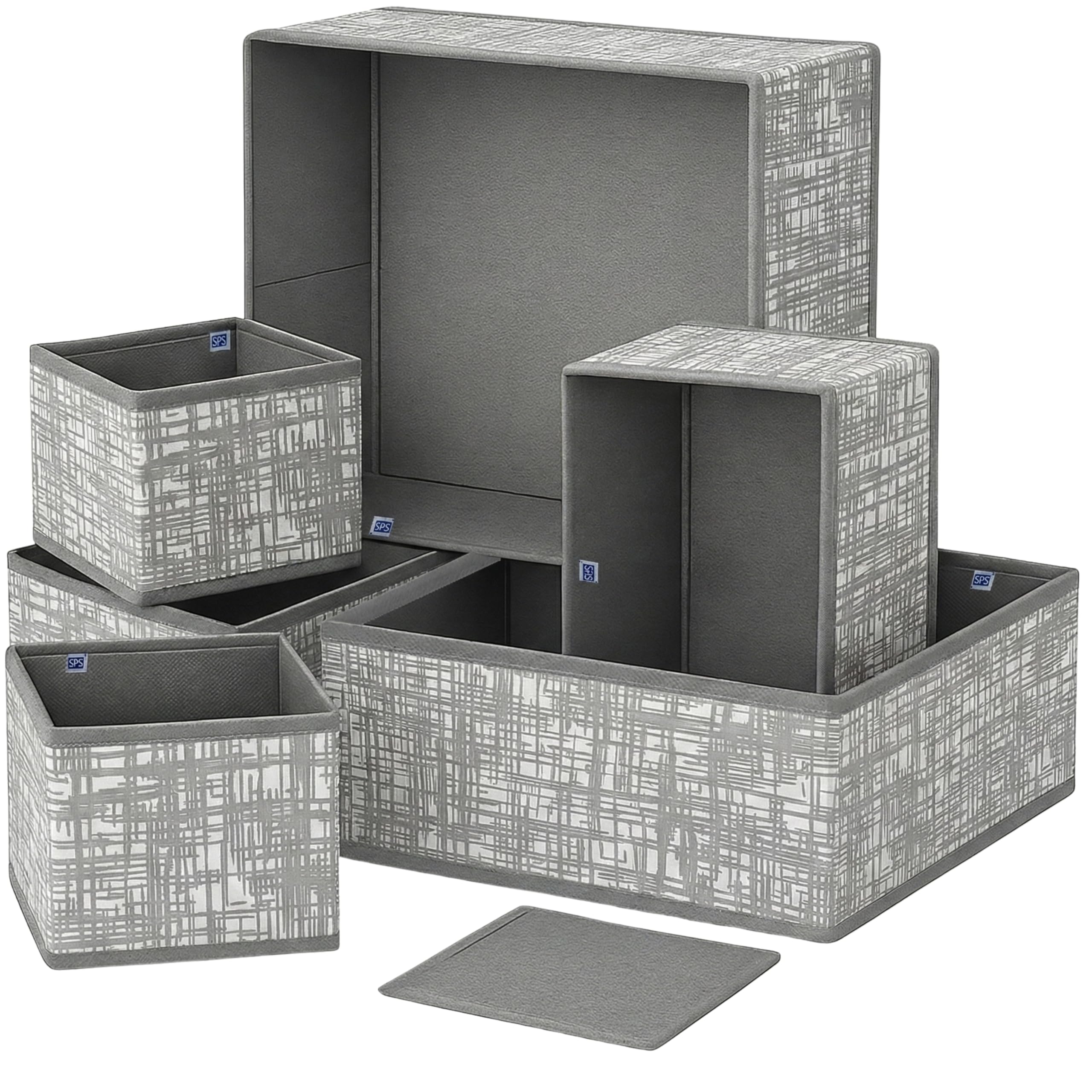Skrill Non Woven 6-Piece Foldable Clothing Storage Box Set| Cube Baskets,Bins & Dividers for Closet & Dresser Drawer Organization| Storage for Shirts, Pants,Underwear,Bras,Socks&More(Crosshatch Grey)