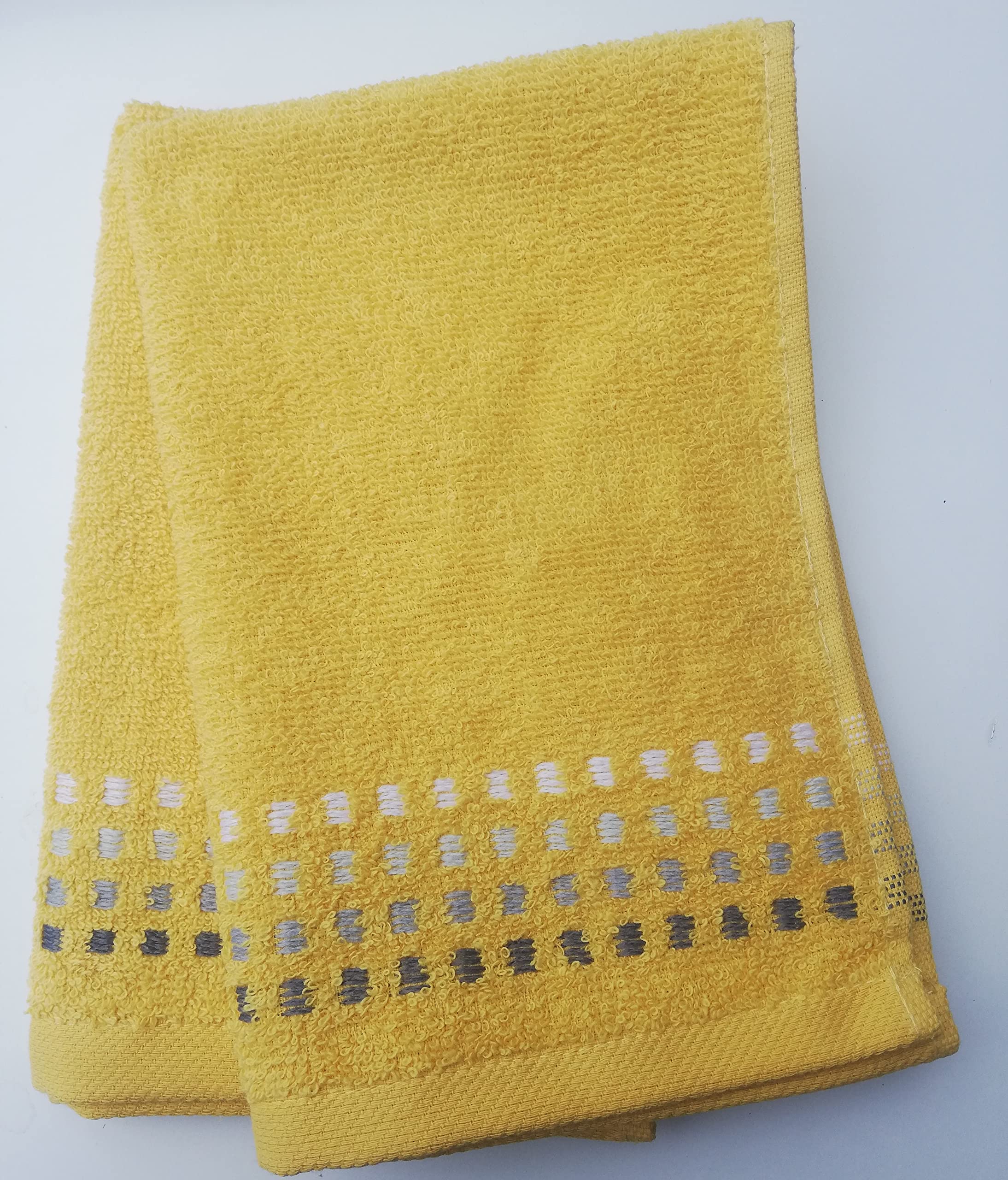 100% Portuguese Cotton Guest Towels Hand Kitchen Towel Face Cloth 30 x 50 cm Pack Of 2 (Grey - Yellow)