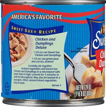 Sweet Sue Chicken & Dumplings, 24 oz Can - Heat and Serve Soup Meal - 14g Protein per Serving - Made from Scratch Recipe