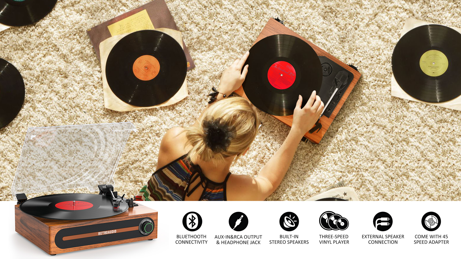 Amazon.com: Vinyl Record Player with Built-in Speakers 3-Speed