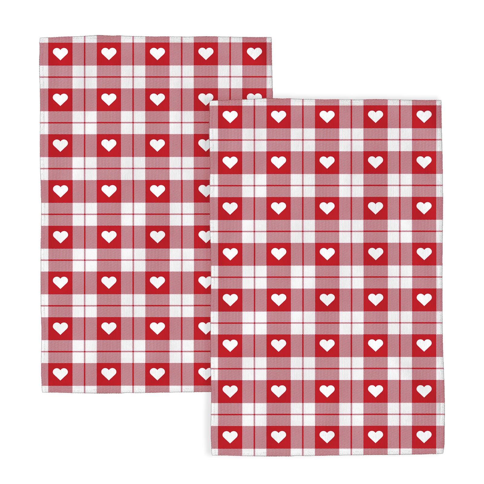 Valentines Day Kitchen Towels Red Love Heart Plaid Dish Towels, 16x24 Inch Holiday Checkered Valentines Decorations Hand Towels Absorbent Dish Cloths for Kitchen Dinner Drying Set of 2