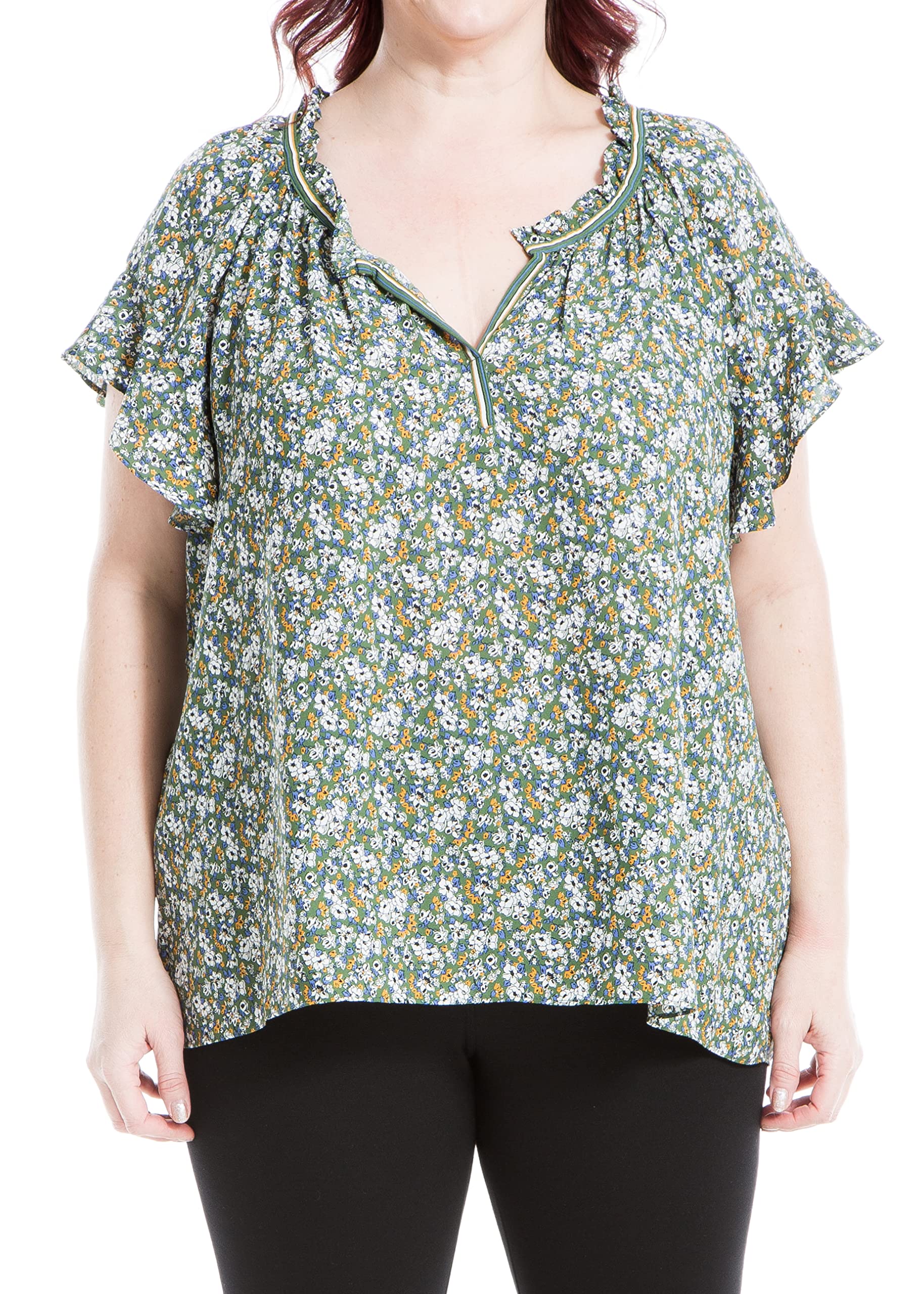 Max StudioWomen's Plus Size Woven Flutter Sleeve Top