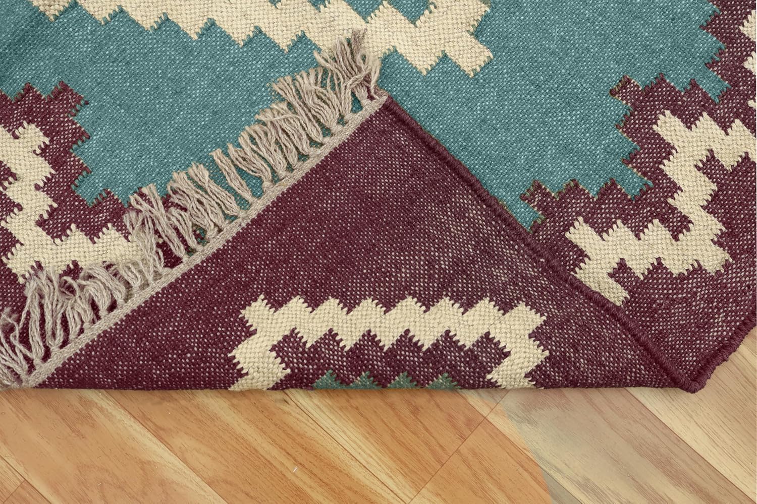 Wool Jute Area Rug 3x5 Area Rug - Turquoise blue, Dull Purple Wool Jute Handwoven Rug Flatweave Rug for Indoor/Outdoor Use High Traffic Area Rug for Lake House Living Room Bedroom Kitchen Dining Room