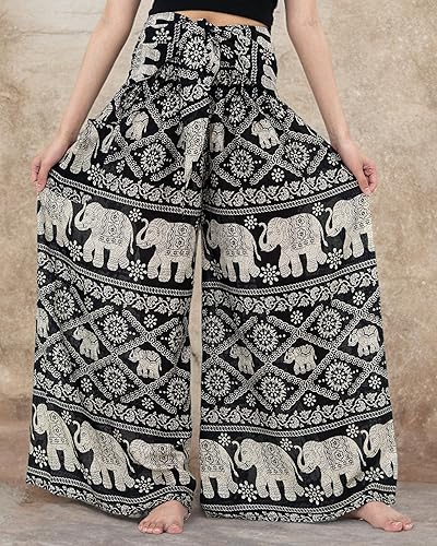 Miniatura 6 de B BANGKOK PANTS Pantalones estilo palazzo boho para mujer, pantalones de pierna ancha para yoga