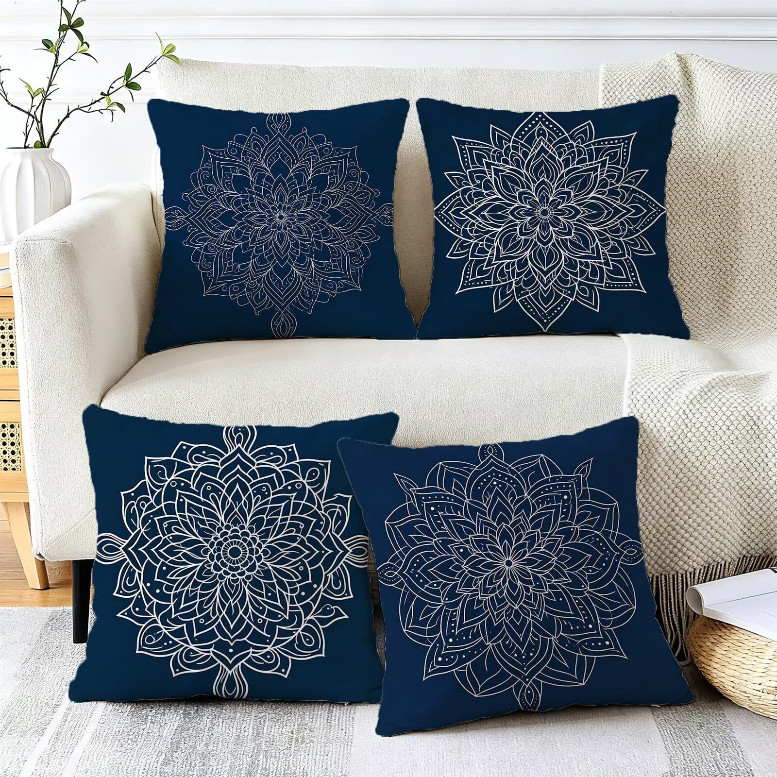 Blu Federe Cuscini Divano 40x40cm, Cuscini da Esterno Set de 4, Cod-357