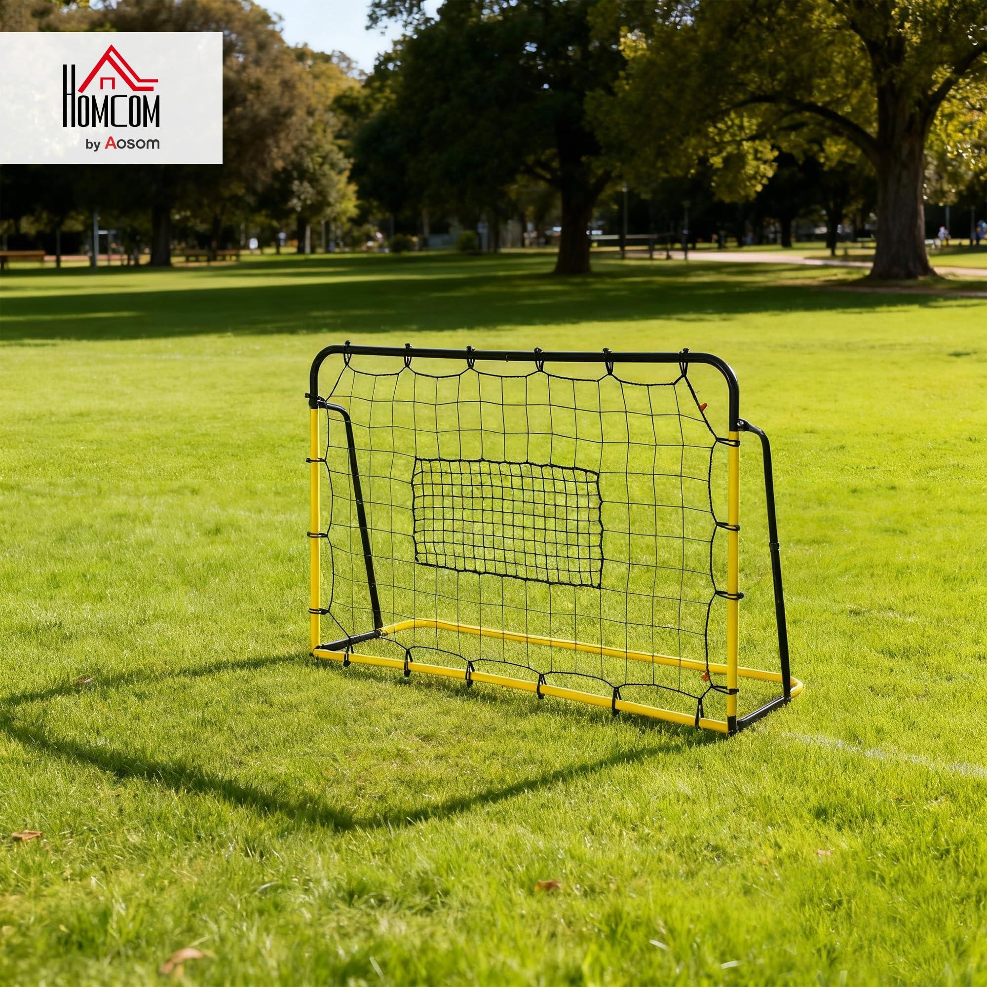HOMCOM Filet de Rebond de Football, 184L x 123H cm, rebondisseur de Football, 5 Angles réglables de 60° à 90°, pour l'entraînement de Football, de Baseball, de Basket-Ball, Jaune et Noir