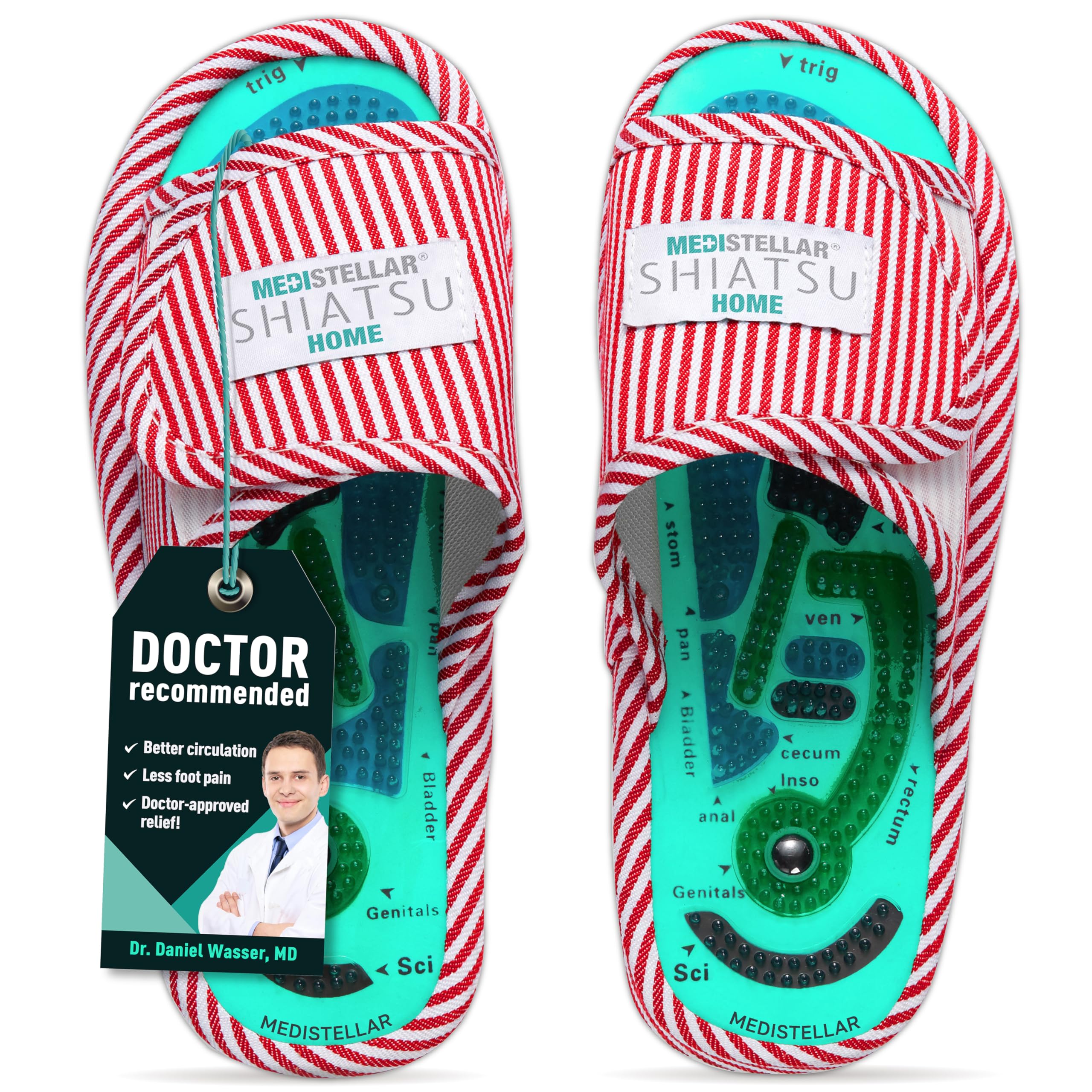 MEDISTELLAR Acupuncture Massage Slippers with Magnets - Shiatsu Foot Massager for Plantar Fasciitis Pain Relief