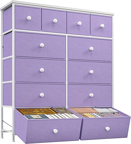 Miniatura 12 de Cómoda blanca para dormitorio, cómoda alta con 12 cajones, cómoda de tela y cómoda, cómoda de dormitorio con marco de metal, parte superior de