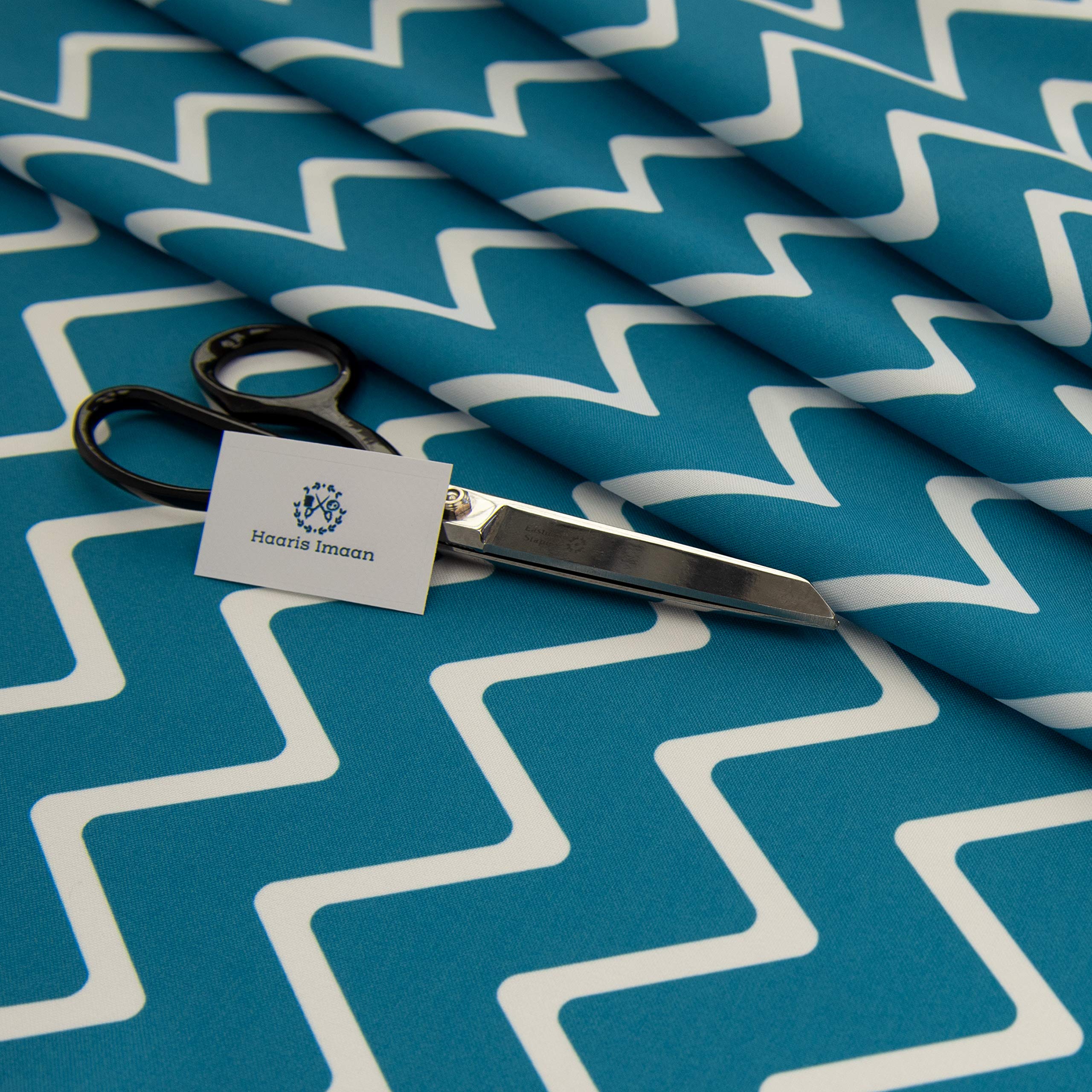 Haaris Imaan Arabesque Collection Printed Water Resistant Upholstery Fabric Half Metre, Chevron Teal