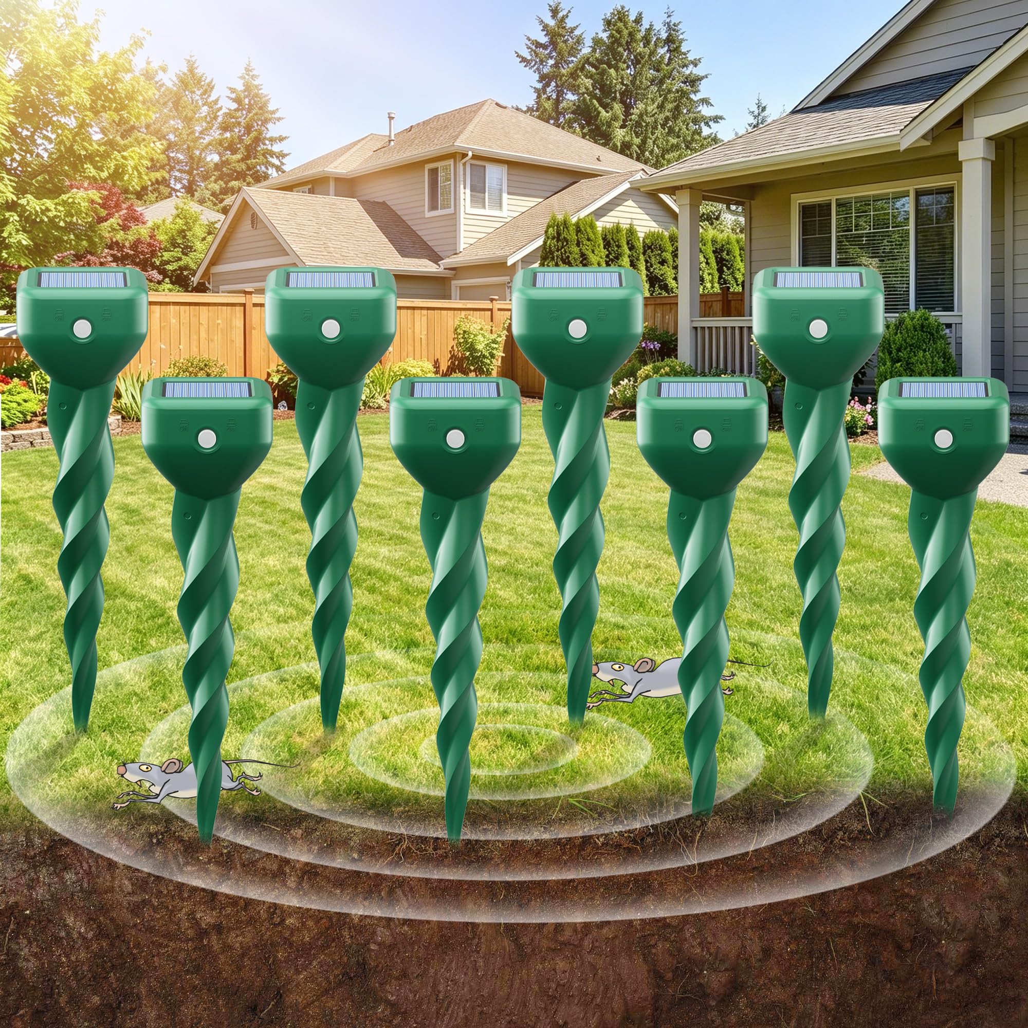 Maulwurf Vertreiber 6er Set mit Solarenergie, wetterfester Wühlmausschreck für Gartenflächen, IP67 geschützt, tierfreundliche Anwendung gegen Wühlmäuse