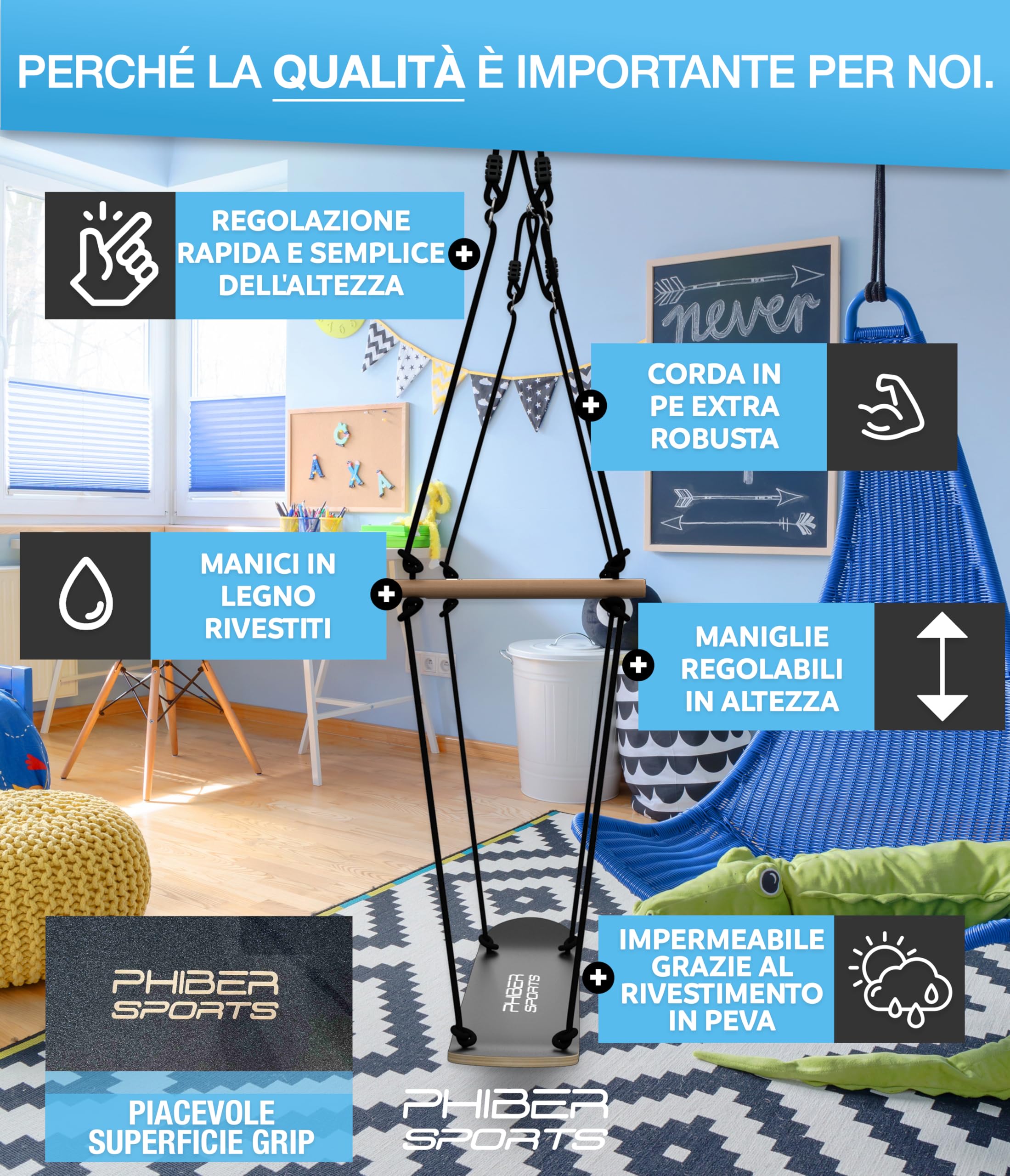 PHIBER-SPORTS Altalena per skateboard per bambini, durevole, resistente alle intemperie, antiscivolo, in piedi e seduti, accessori per altalena in legno, altalena per nave, doppia altalena