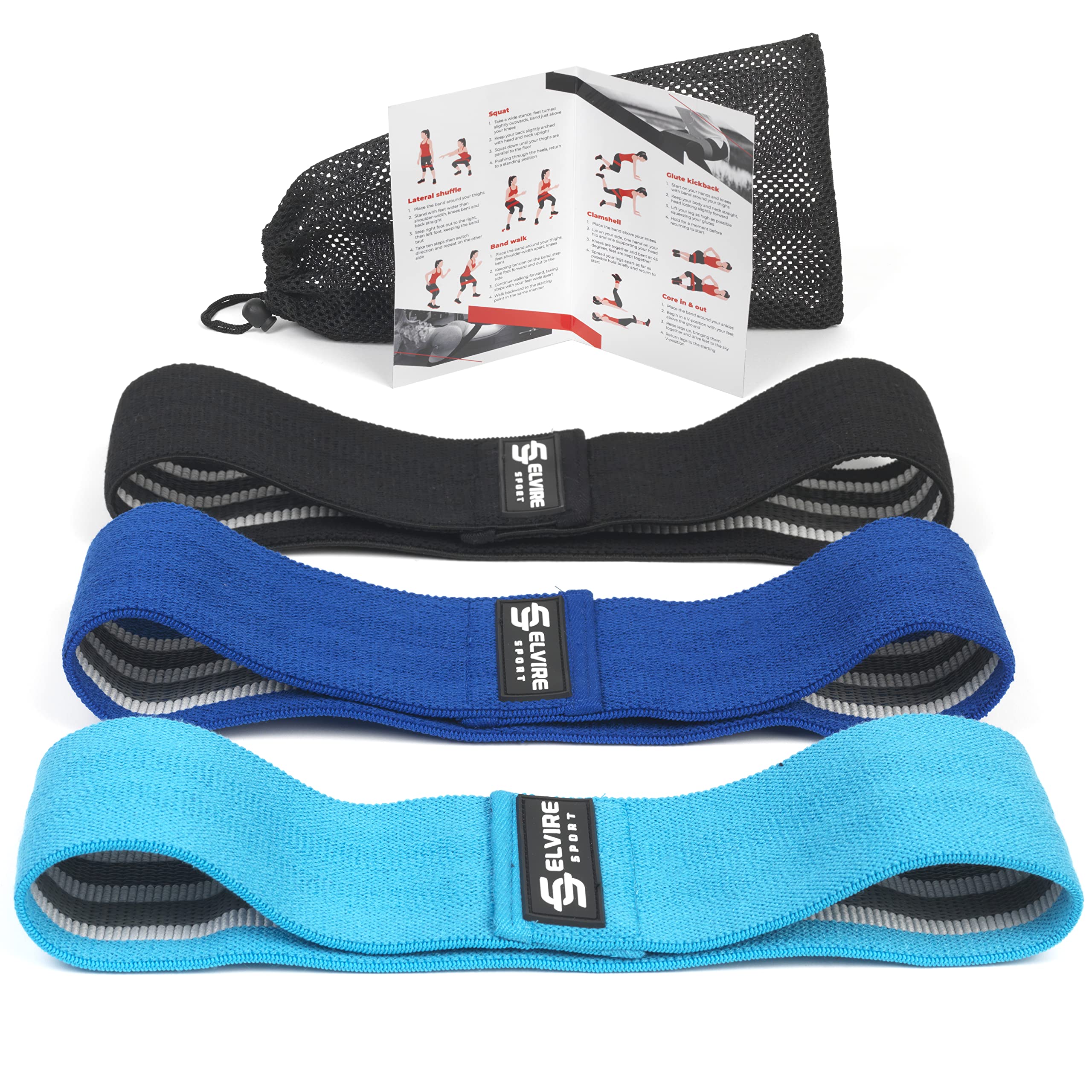 ELVIRE SPORT Bande Elastiche Fitness Donna e Uomo (3 Pezzi) | Fasce Elastiche Resistenza in Tessuto Glutei, Fianchi e Gambe | Fasce Yoga, Pilates, Crossfit