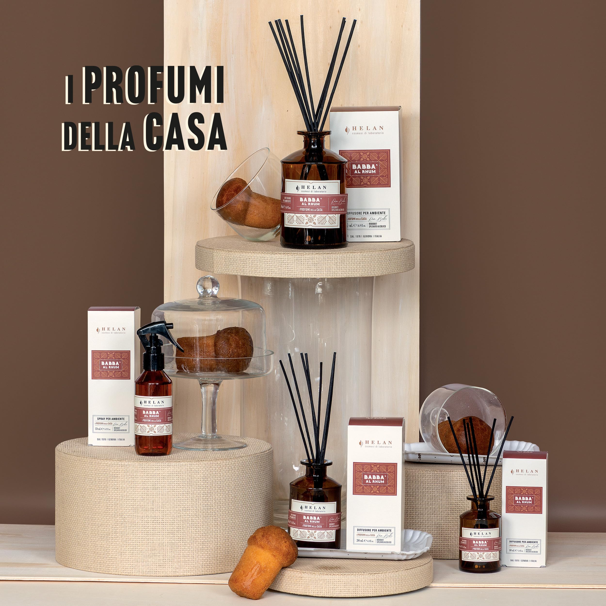 Helan Babà al Rhum odświeżacz powietrza, perfumy pokojowe z dyfuzorem w sztyfcie z gruszką, wanilią, melasą i cynamonem, pomysły na prezent, dezodorant i perfumy do pokoju, 500 ml, wyprodukowano we