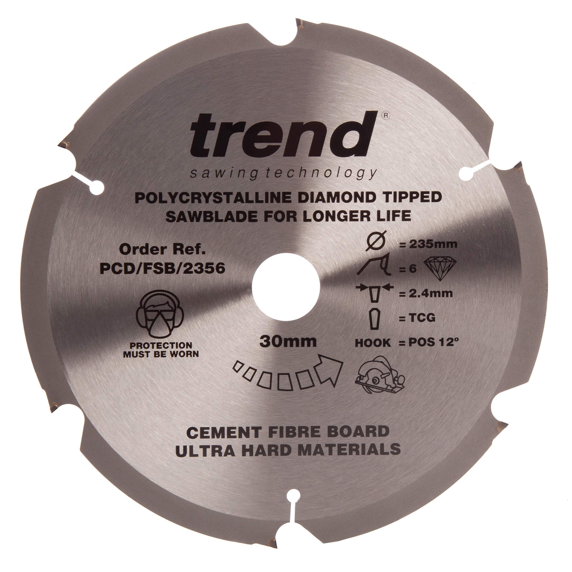 Trend PCD Saw Blade, 235mm x 6 Teeth x 30mm Bore, Polycrystalline Diamond Tipped, Ideal for Cutting Ultra-Hard Material, PCD/FSB/2356