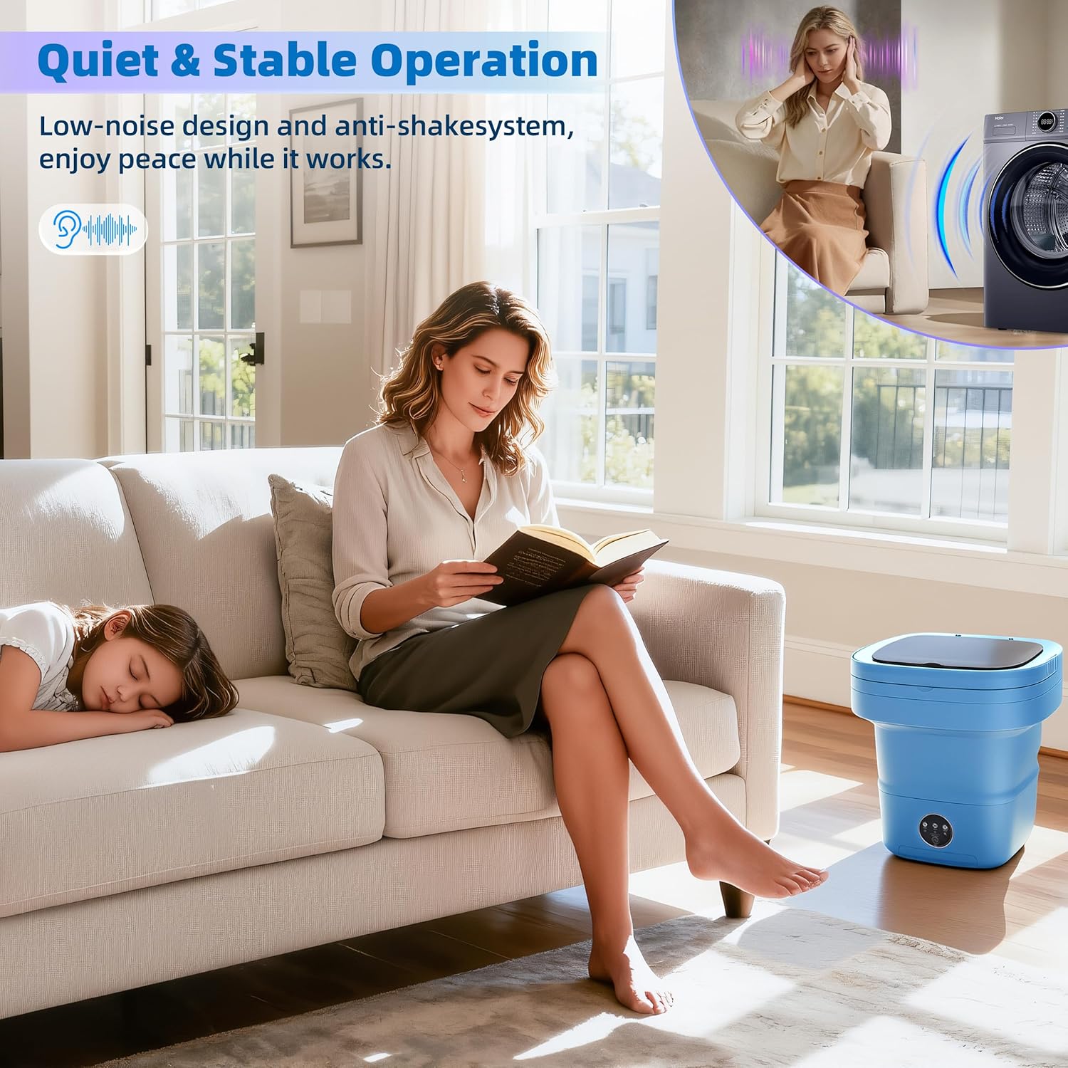 Portable Laundry Machine, 16L Foldable Washer and Dryer with 3 Deep Cleaning Modes, Suitable for Small Clothes, Ideal Mini Laundry Machine for Home, Camping, Hotel and Apartment(Blue)