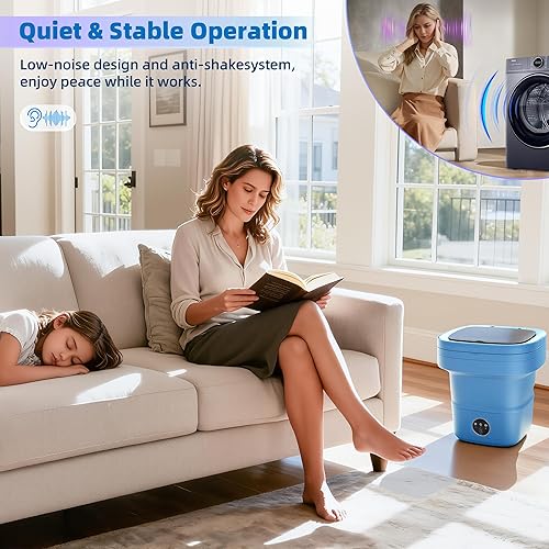 Miniatura 6 de Lavandería portátil, lavadora y secadora plegable de 16 litros con 3 modos de limpieza profunda, adecuada para ropa pequeña, mini máquina de