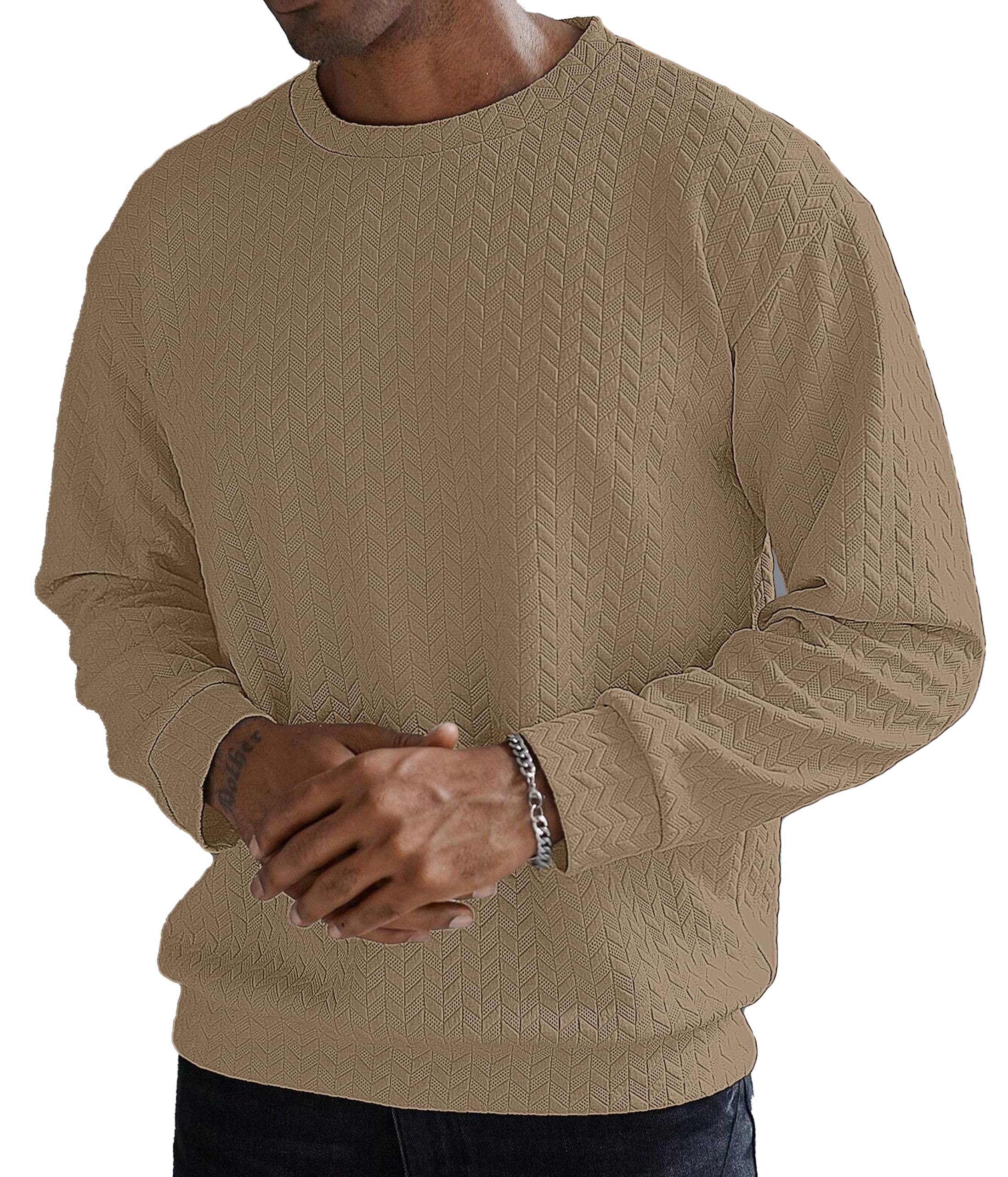 KAJARU Men's Textured Full Sleeve Sweatshirt, Geometric Pattern, Crew Neck, Casual Wear