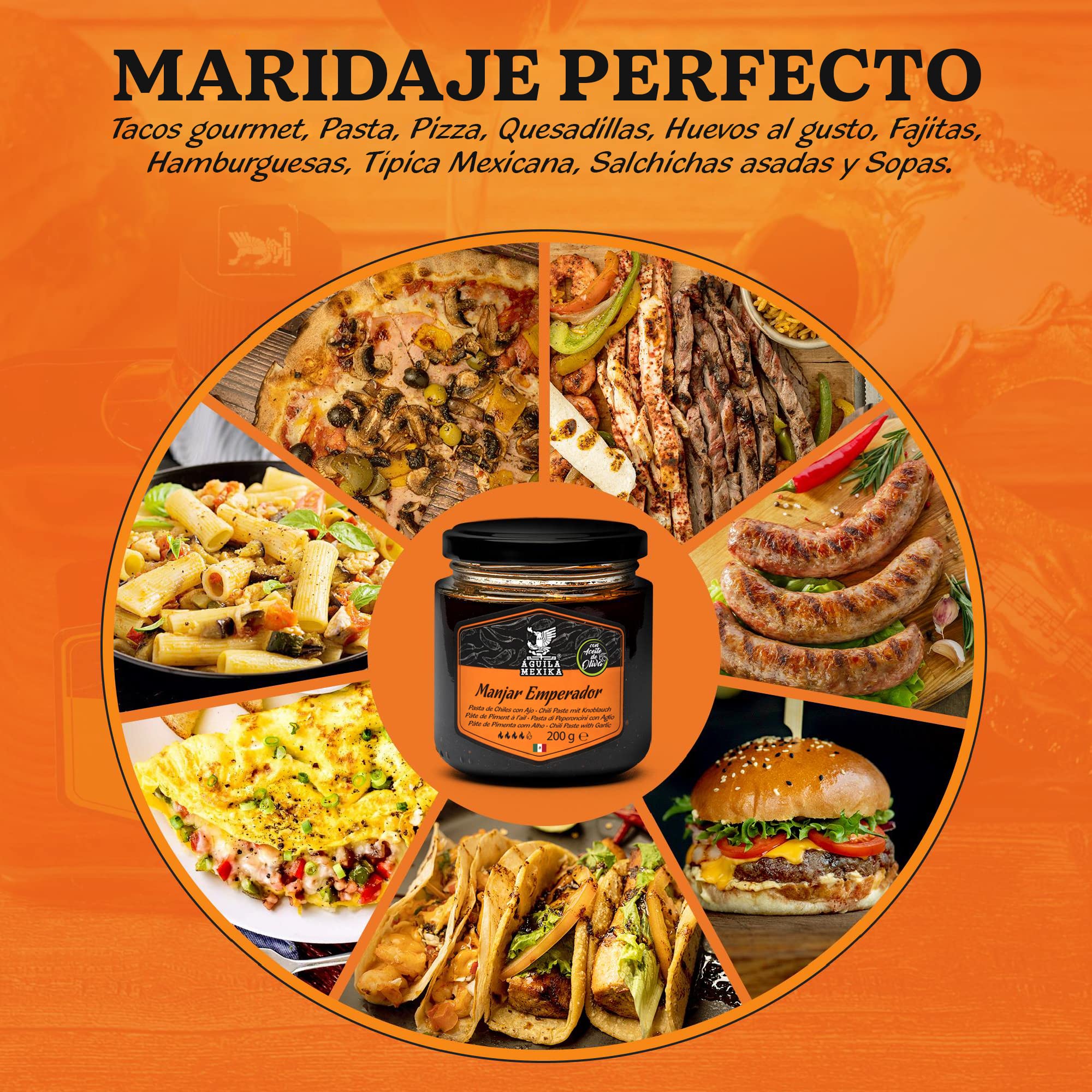 ÁGUILA MEXIKA Salsa Macha gourmet con 3 Chiles Mexicanos: Chipotle, Morita & Rojo de Árbol, ajo, Aceite de Oliva virgen