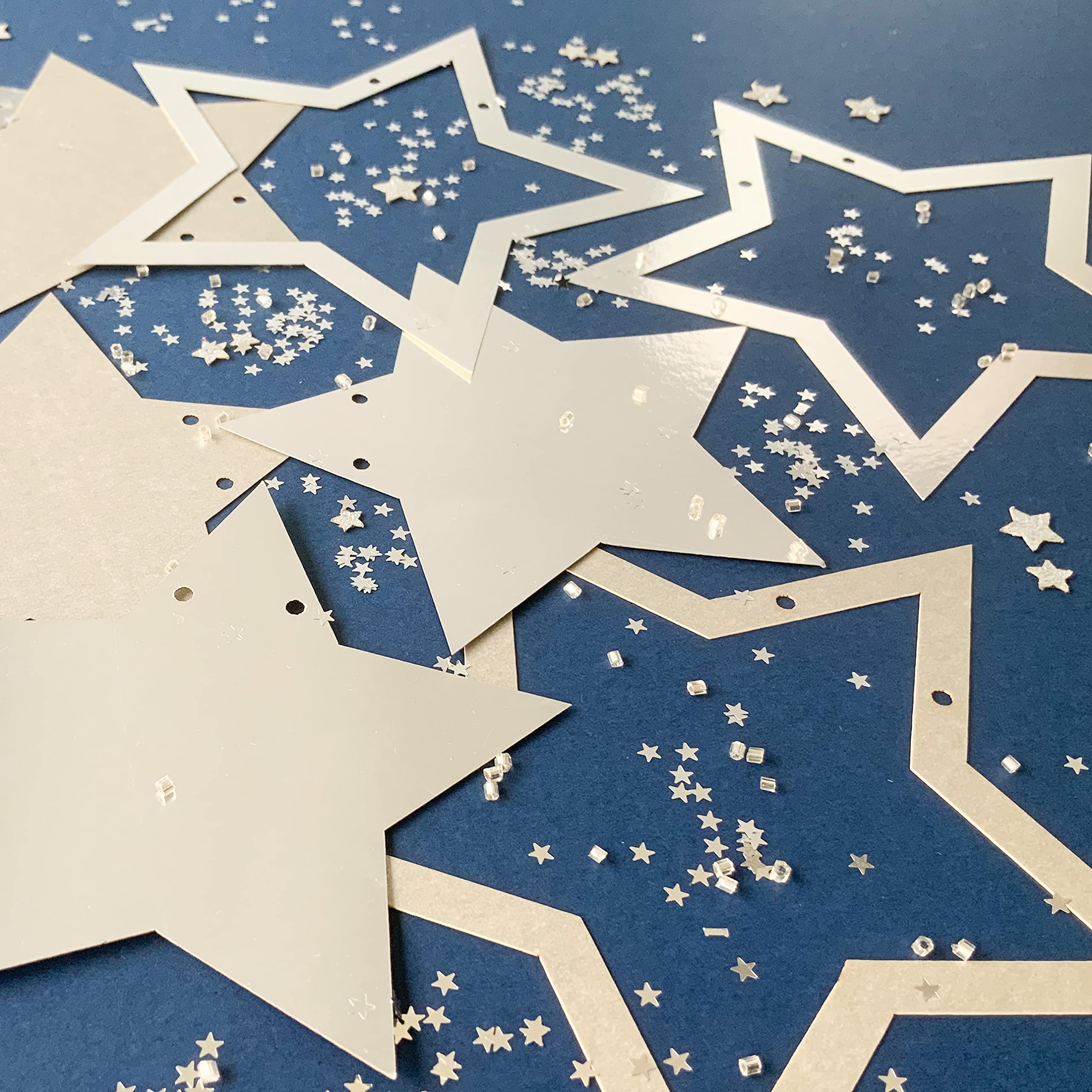 Pinfliers Twinkle Twinkle Little Star Theme Paper Star Bunting, 16 pieces, 2 shade of silver, 66 inches in length 3