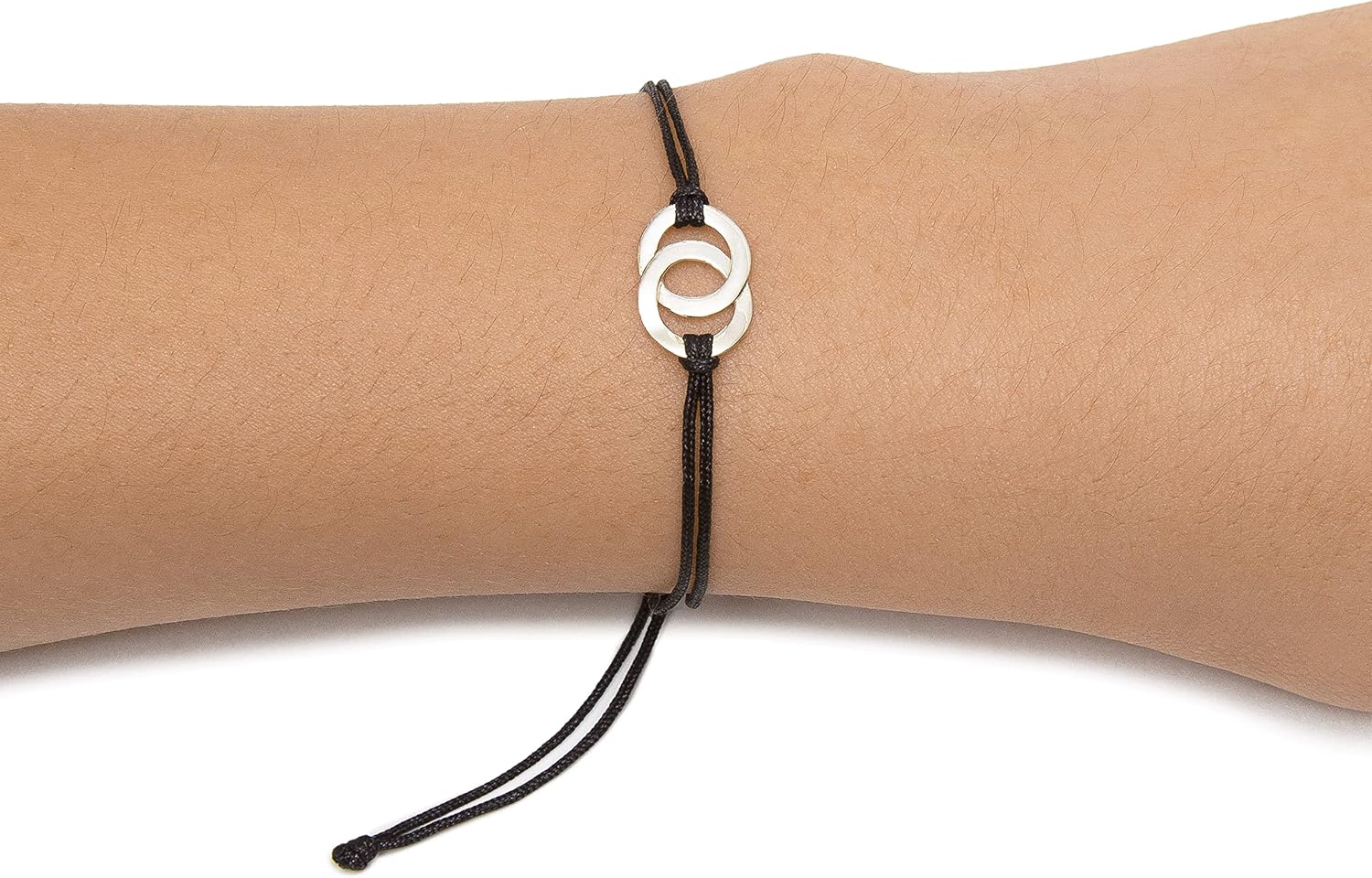 2 Piece Set Silver Double Oval Circle Link Charm Friendship Bracelets with Black Thread and Message Card, Perfect Jewelry Gift for Friend and Family, Adjustable Pull Thread Kindred Cord - Image 4