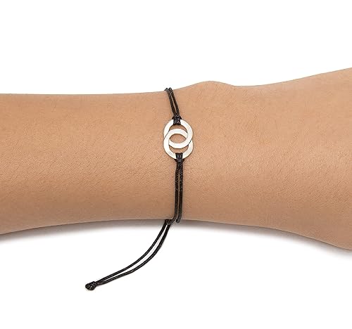 Miniatura 4 de Silver Double Open Oval Link Charm Friendship Bracelets with Black Thread and Message Card, Perfect Jewelry Gift for Friend and Family, Adjustable