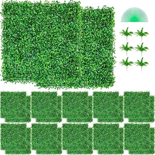 VEVOR 12PCS Artificial Boxwood Panels, 20 x 20 inch Boxwood Hedge Wall Panels Artificial Grass Backdrop Wall, 1.6 in Sun Protected Privacy Hedge Screen for Indoor Outdoor Garden Fence Backyard