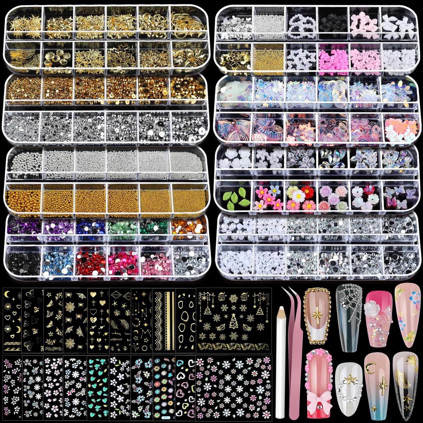 Amazon.com: Teenitor Nail Charms Nail Stickers for Nail Art Kit, 8