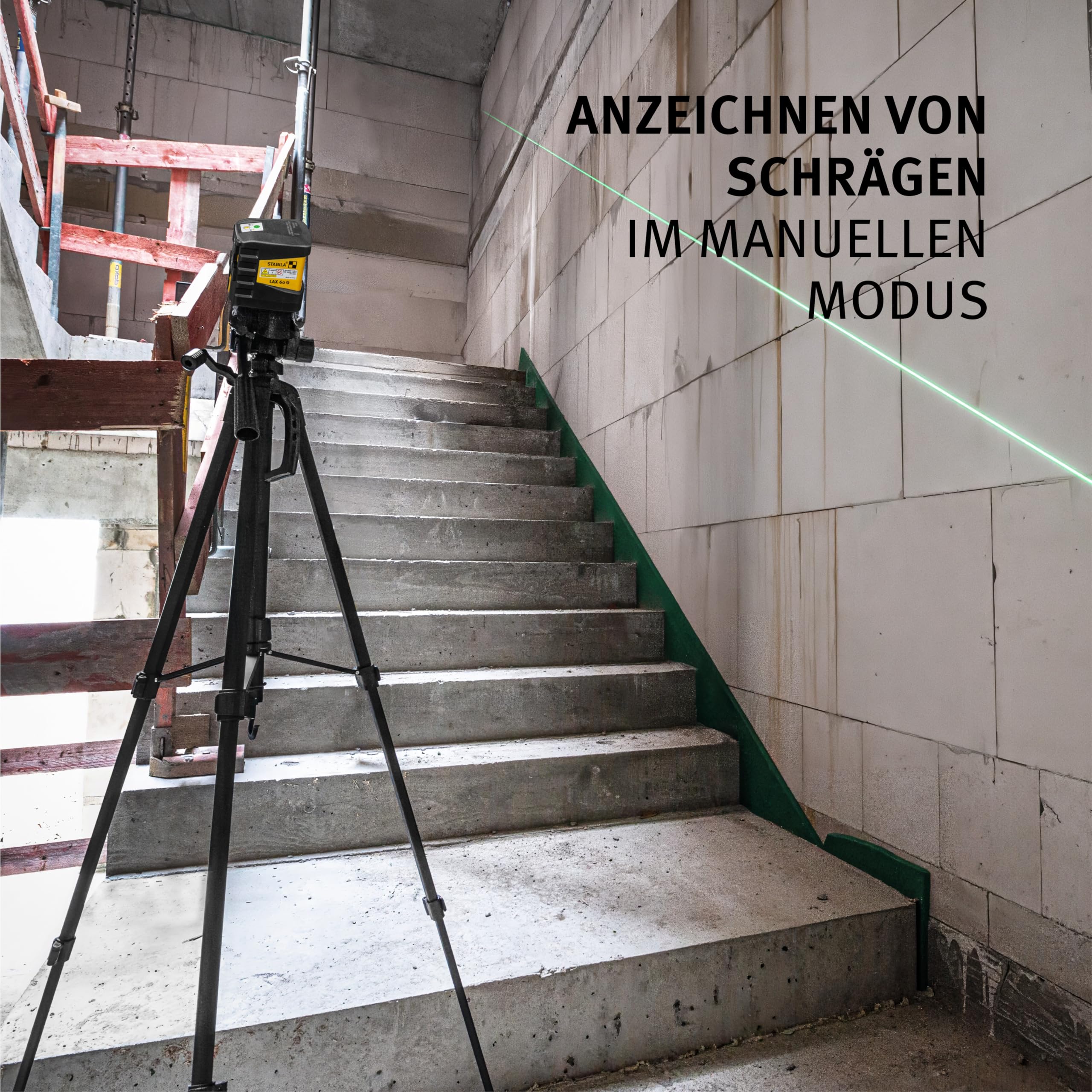STABILA Kreuzlinienlaser grün LAX 60 G, selbstnivellierend, max. Reichweite: 30 m, Set inkl. Zielplatte, Gürteltasche, Batterien (3 x AA)