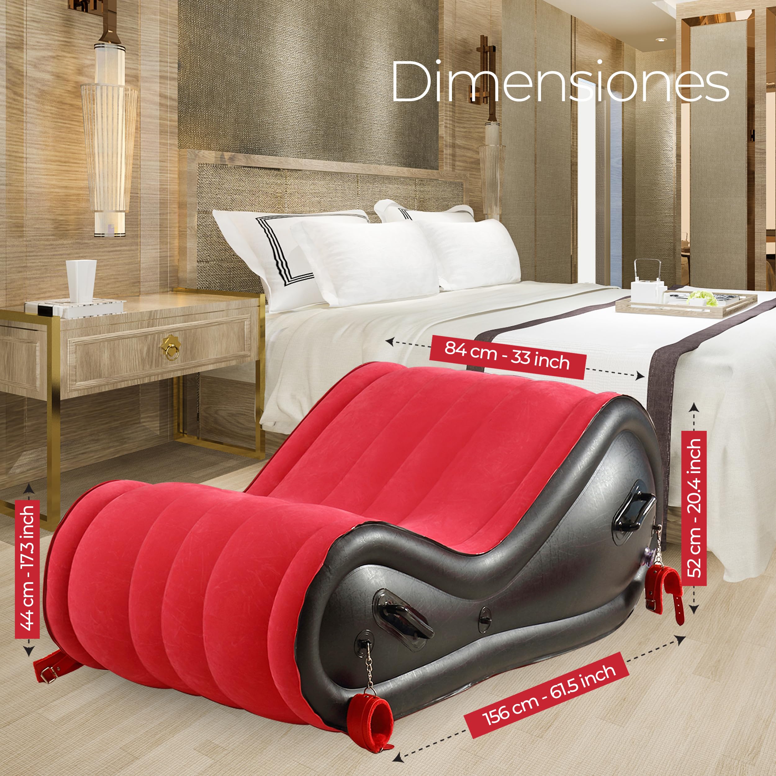 Sofá Tantra Hinchable para Parejas – Diván Erótico BDSM con Kit de Juegos Sensuales, Posiciones Cómodas y Accesorios para Dormitorio Íntimo y Experiencias Románticas