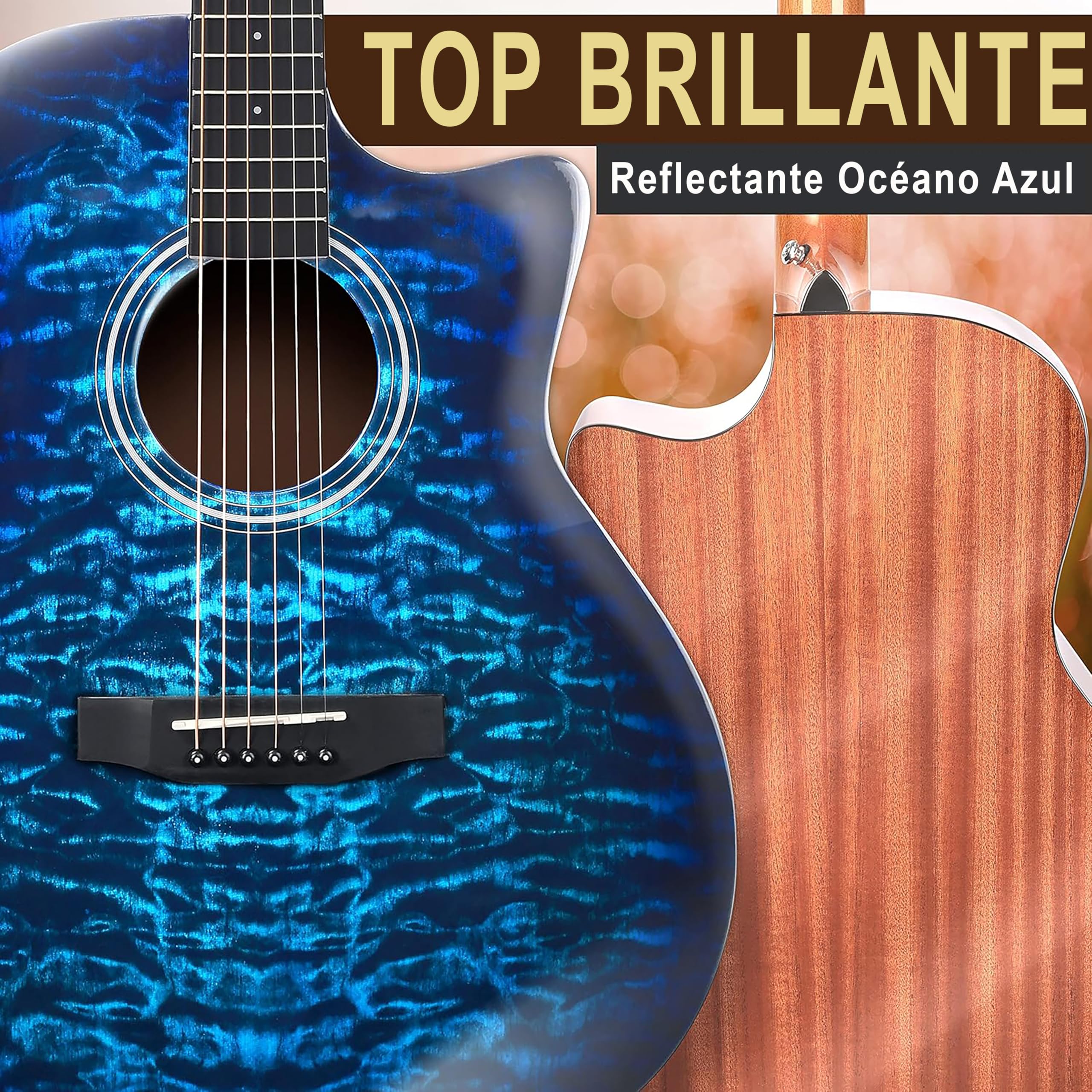 Pyle Kit de Guitarra Acústica para Principiantes - Diestro, 4/4, Azul burst